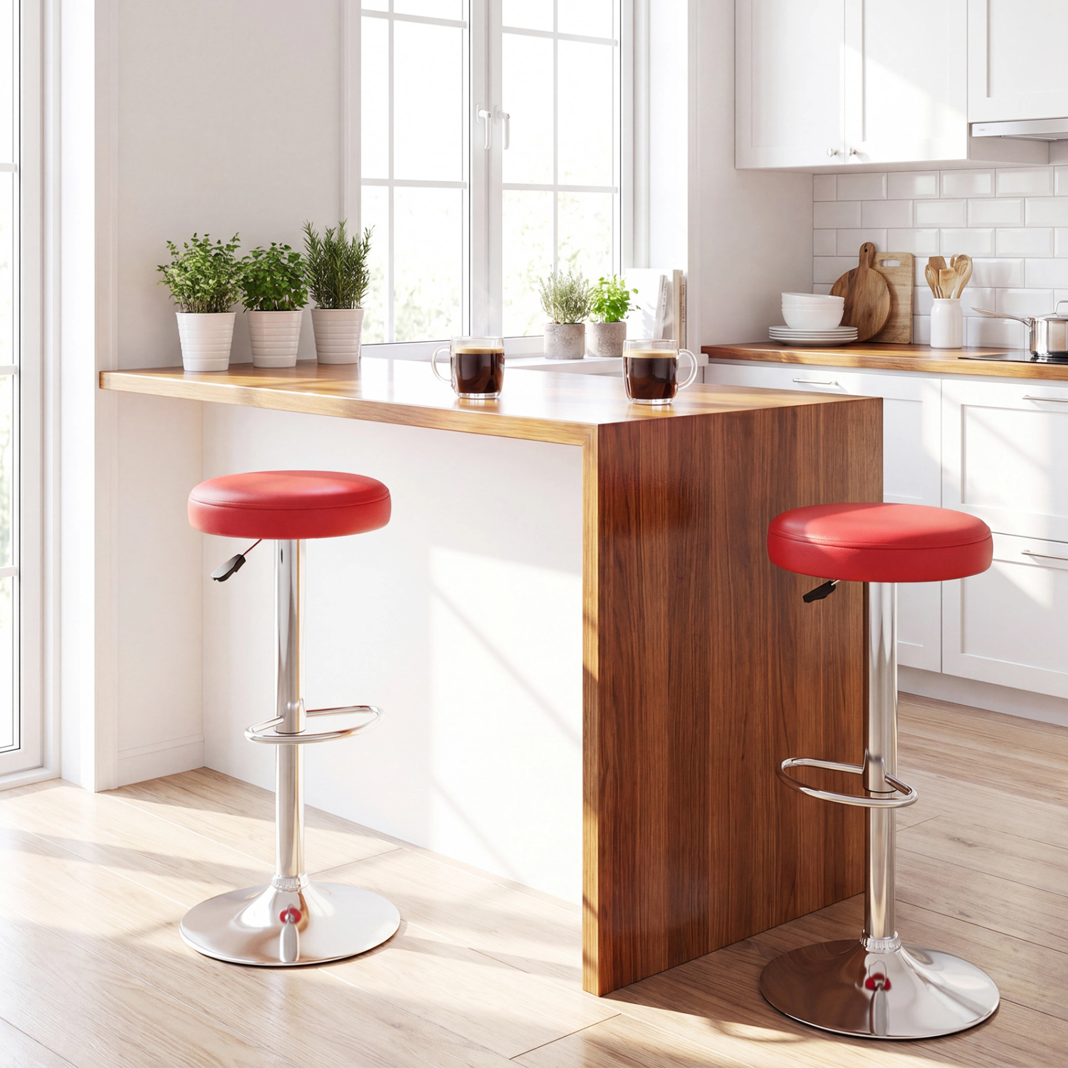 Hivvago Set Of 2 Height-Adjustable Swivel Bar Stool With 360° Swivel Bar Stool