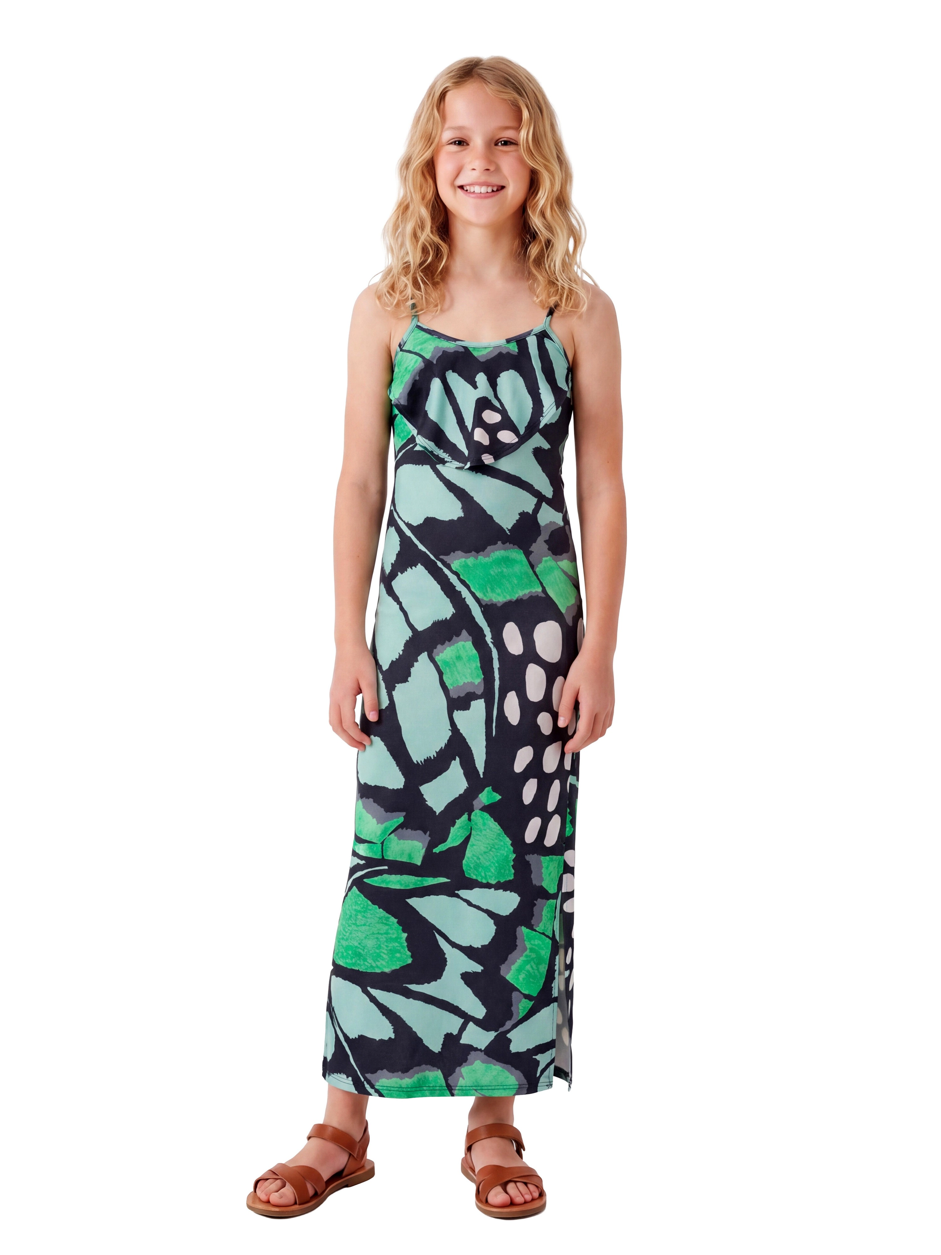 24sevenKid Essential Girls Butterfly Print Spaghetti Strap Maxi Dress