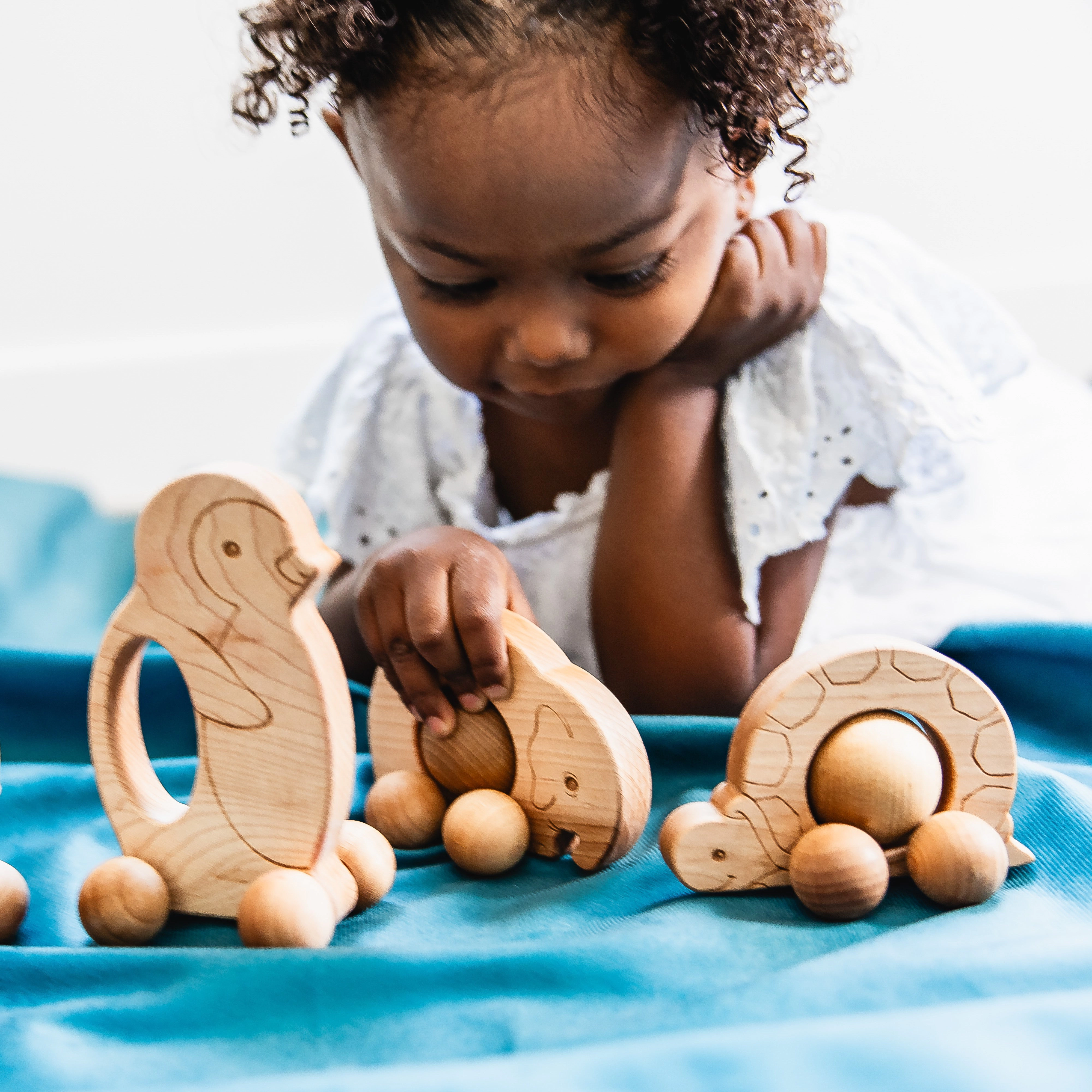 Roly Poly Elephant Push Toy - Natural Wood, Made in USA