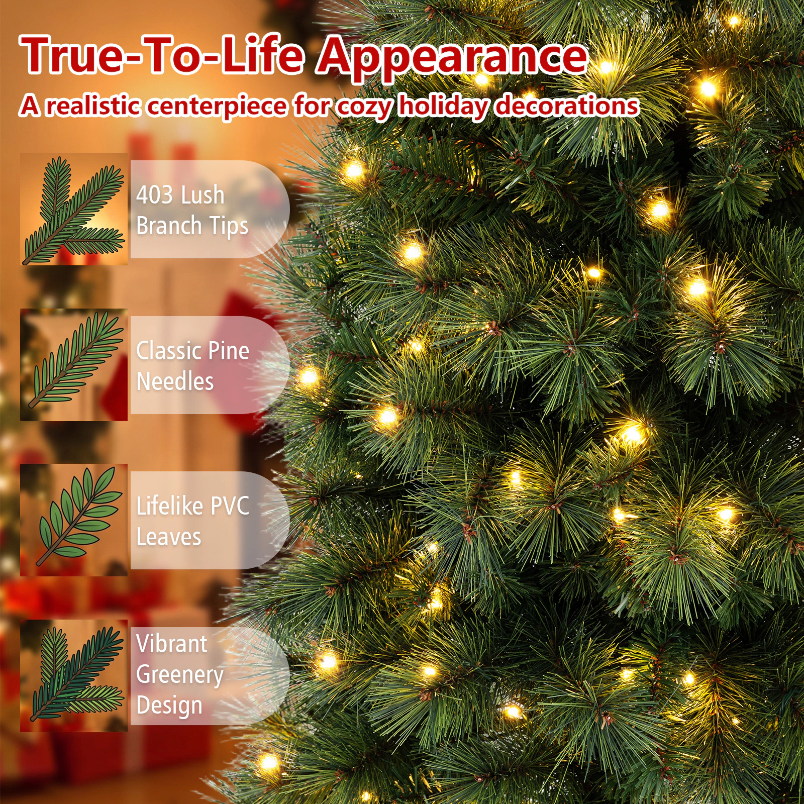 Costway 7ft Pre-lit PVC Artificial Half Christmas Tree w/ 450 Branch Tips & 150 Lights