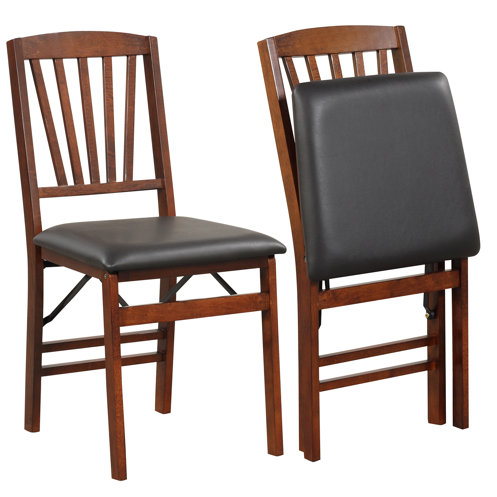 LJG Set of 2 Folding Chairs with Padded Seat and Rubber Wood Frame