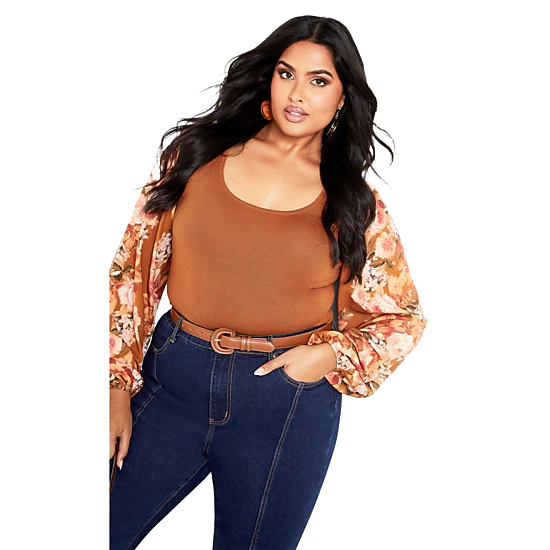 Avenue Women's Plus Size May Contrast Floral Sleeve Sweater