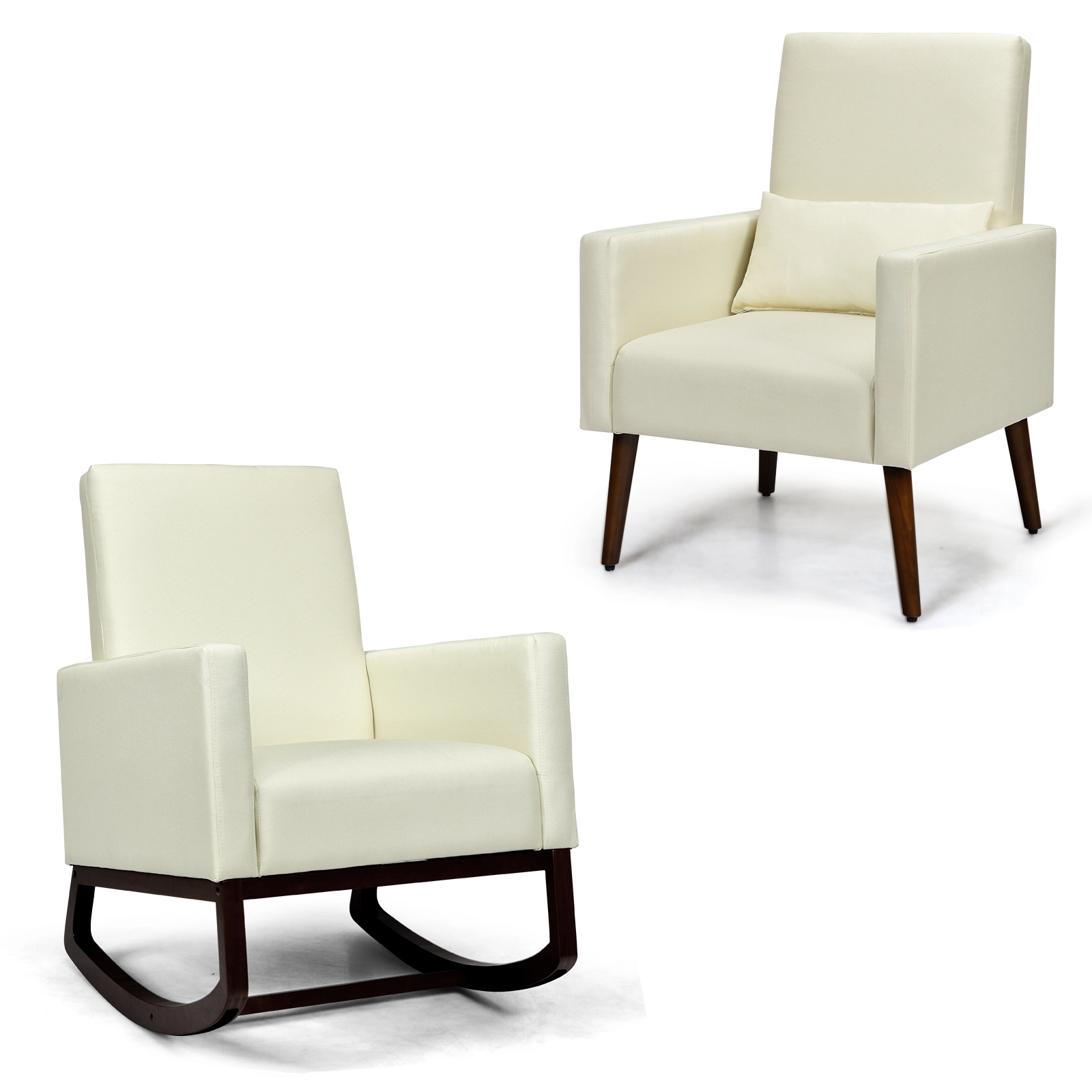 LJG 2-in-1 Fabric Upholstered Rocking Chair with Pillow