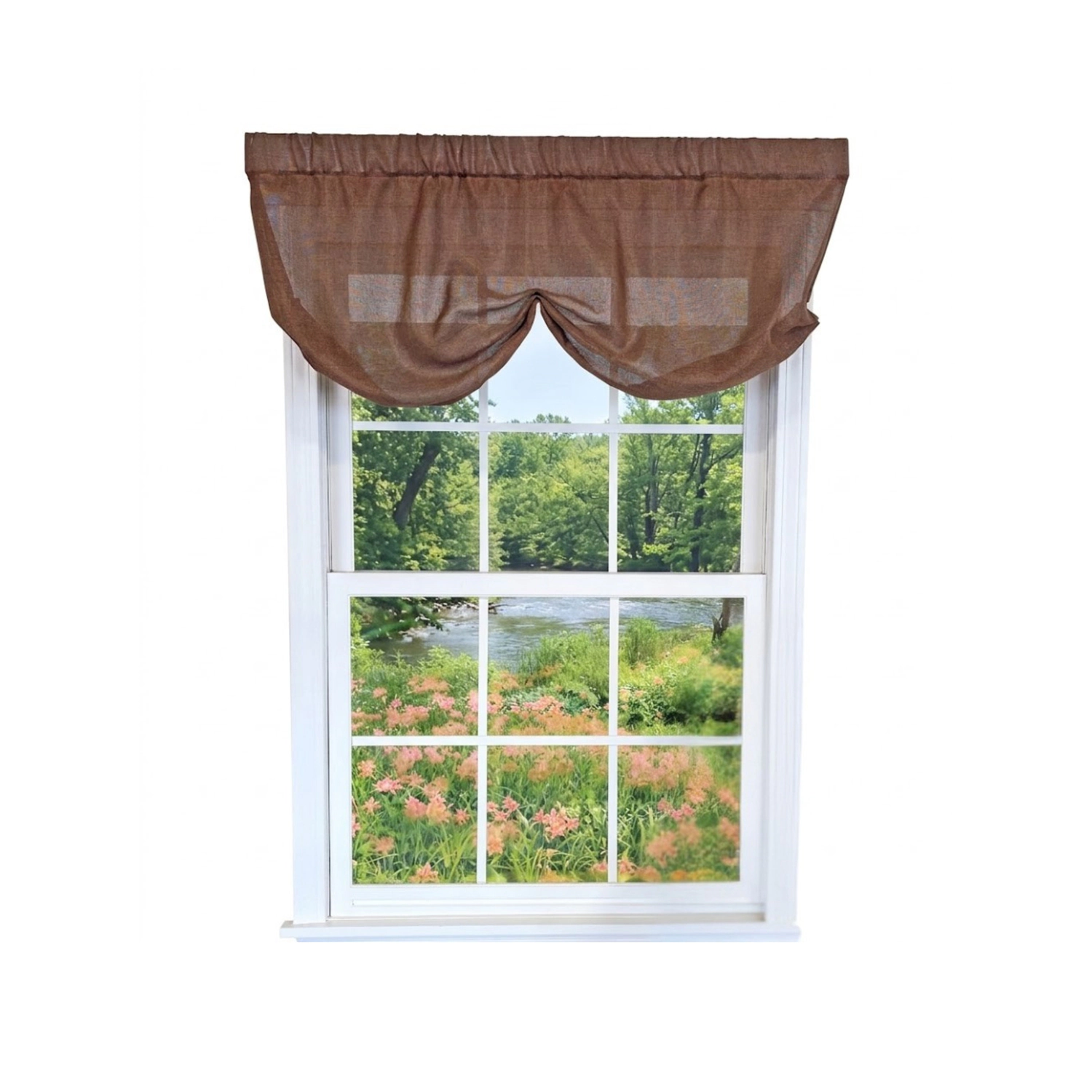 RLF Home Linen Sheer Stationary Balloon Window Valance 100% Cotton Rod Pocket 50" x 17" Brown