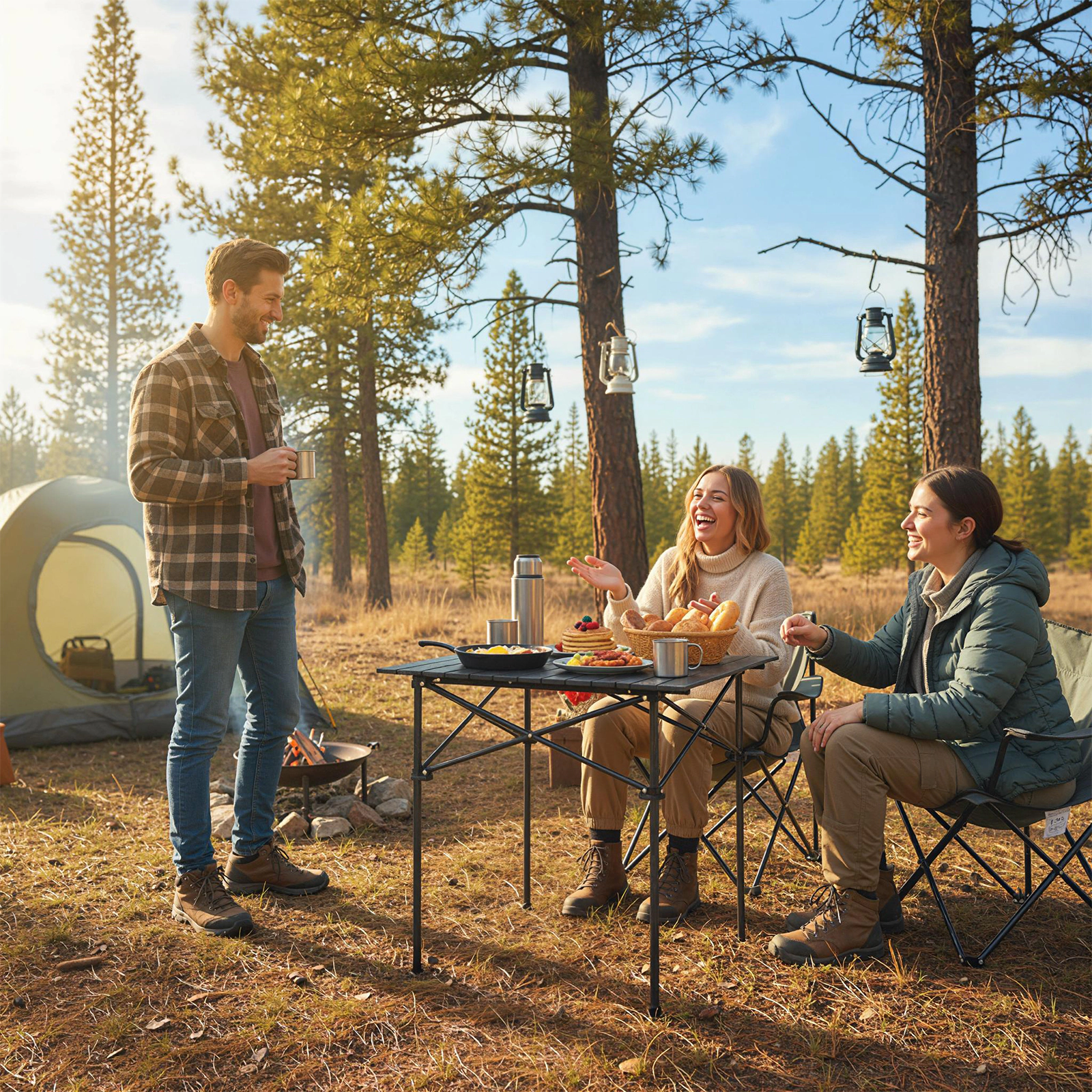 LJG Folding Roll-up Camping Table with Metal Legs