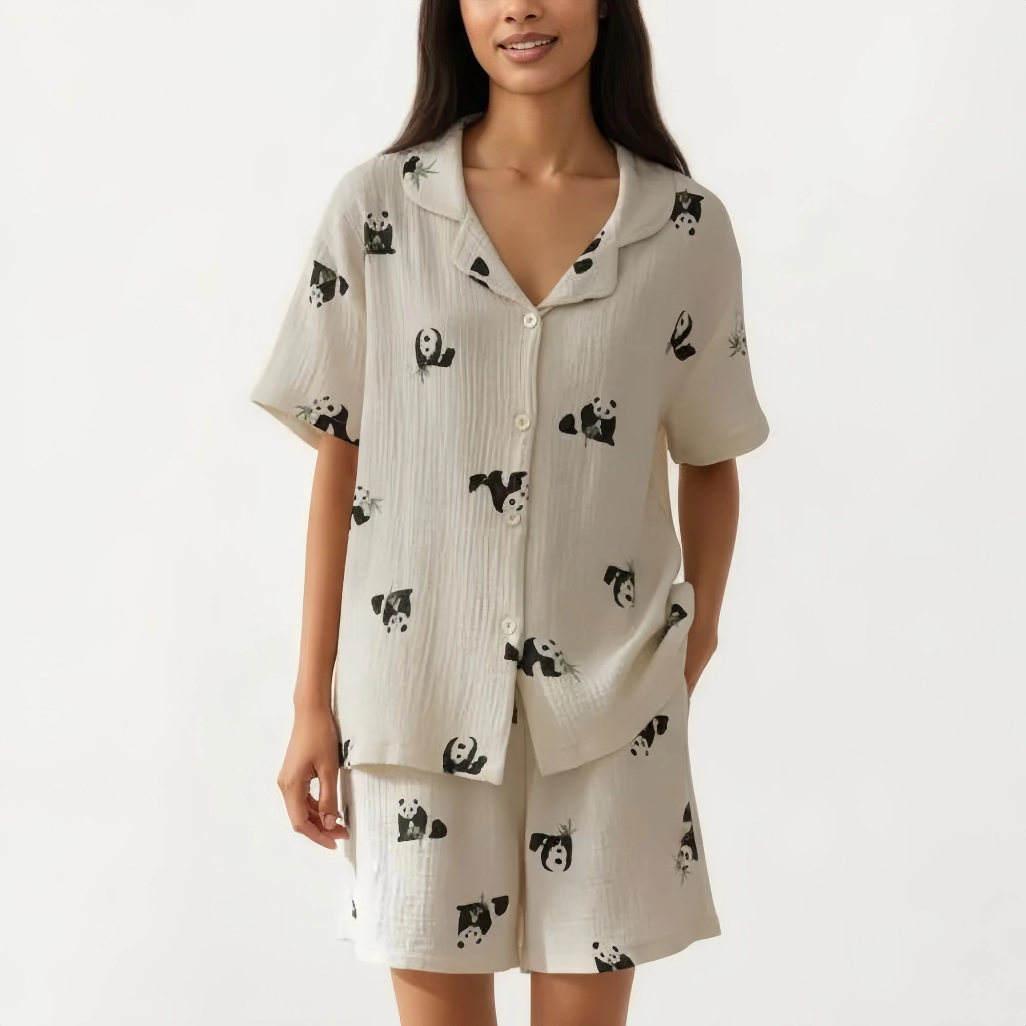 Anna-Kaci Women's 2-Piece Short Sleeve Button Down Pajama Top with Notch Collar and Relaxed Fit Shorts
