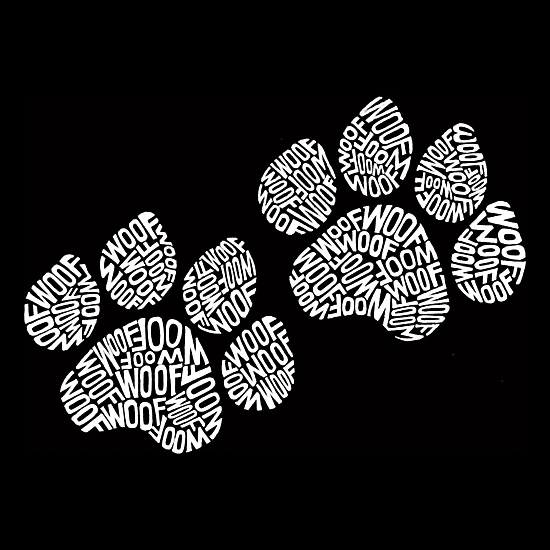 LA Pop Art Men's Cotton/Poly Blend Word Art T-Shirt - Woof Paw Prints