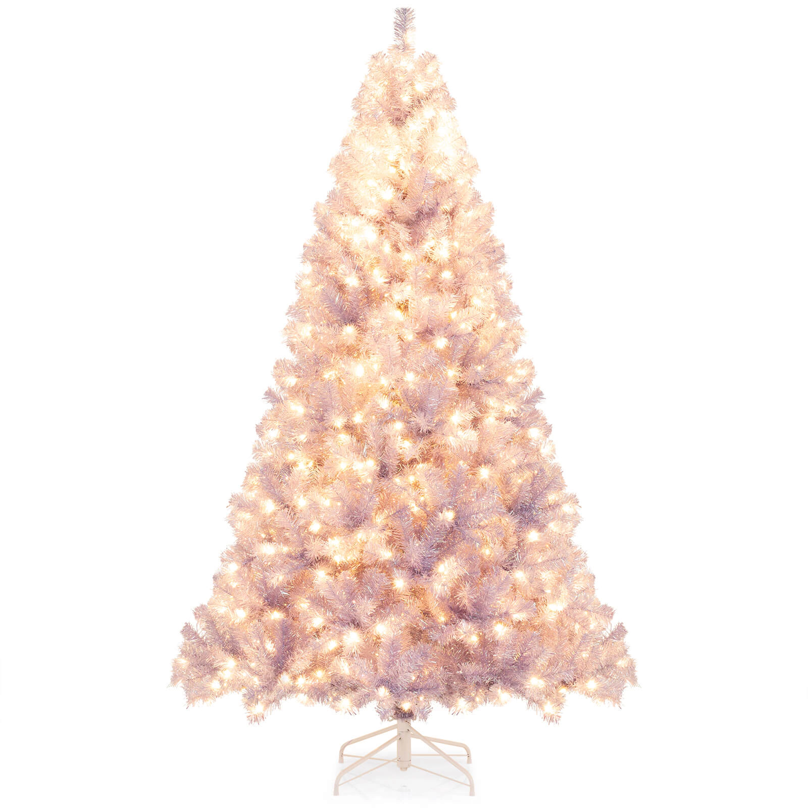SUGIFT White Pre-Lit Tinsel Artificial Christmas Tree with 1300 Branch Tips 550 Warm White LEDs and 8 Modes