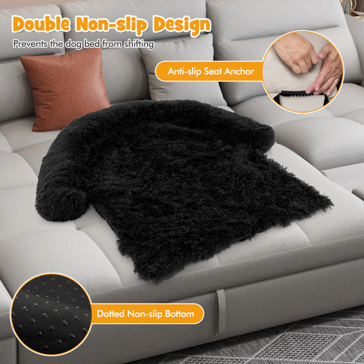 SUGIFT 40 x 35-in Black Plush Calming Dog Couch Bed Sofa Cover with Removable Bolster and Anti-Slip Bottom