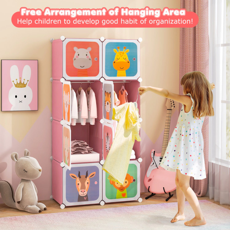 Hivvago Kids Clothes Closet With Hanging Space and Multiple Storage Cubes