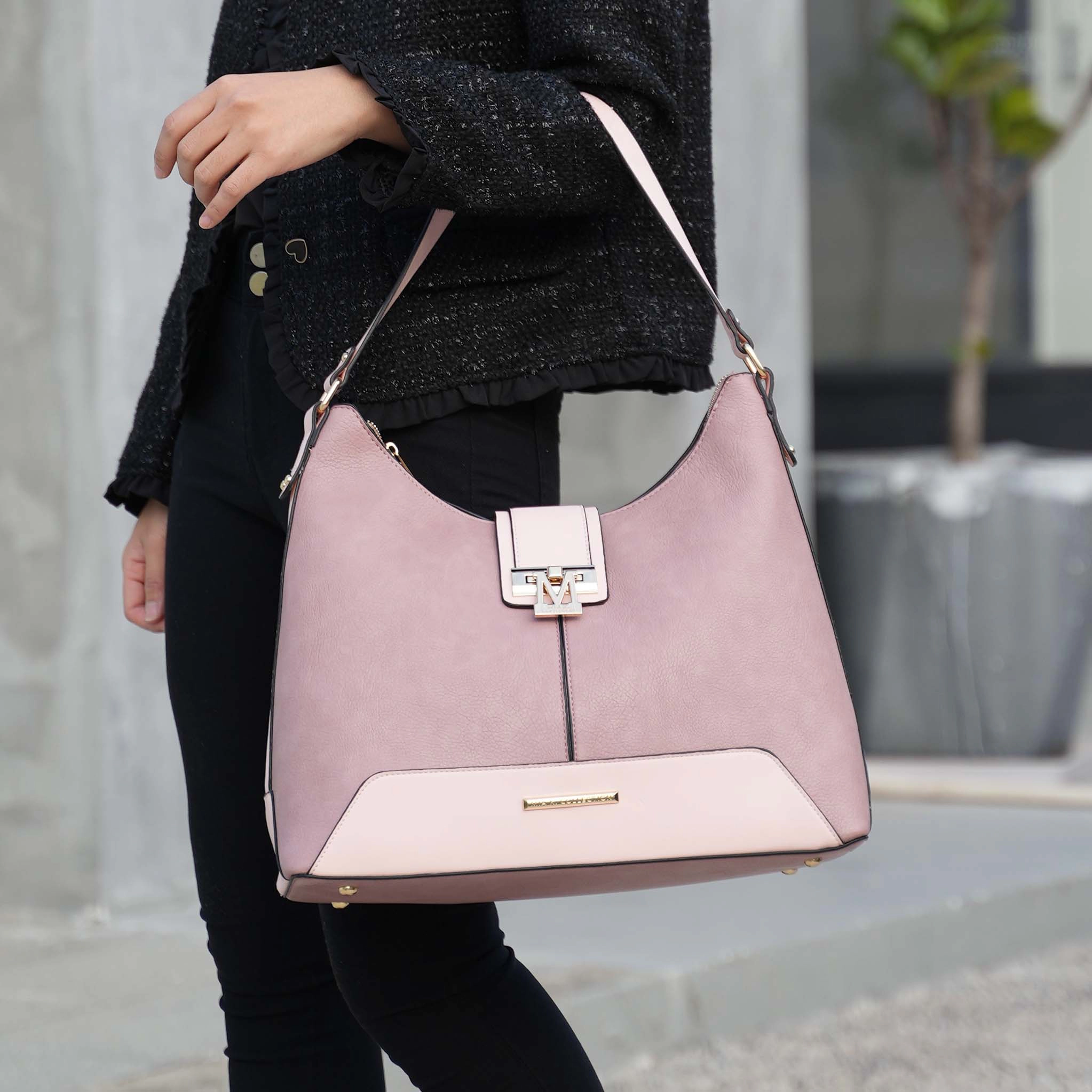 Mia K Collection Graciela Color Block Hobo Bag with Wallet and Wristlet