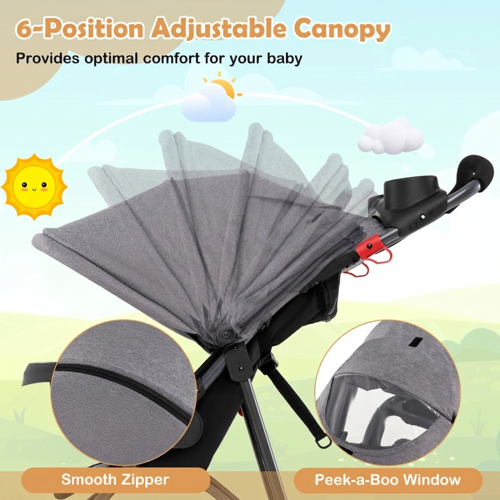 SUGIFT Baby Gray Foldable Jogging Stroller with Detachable Tray and Air-Filled Tires 45-in W 33-lb Seat Capacity