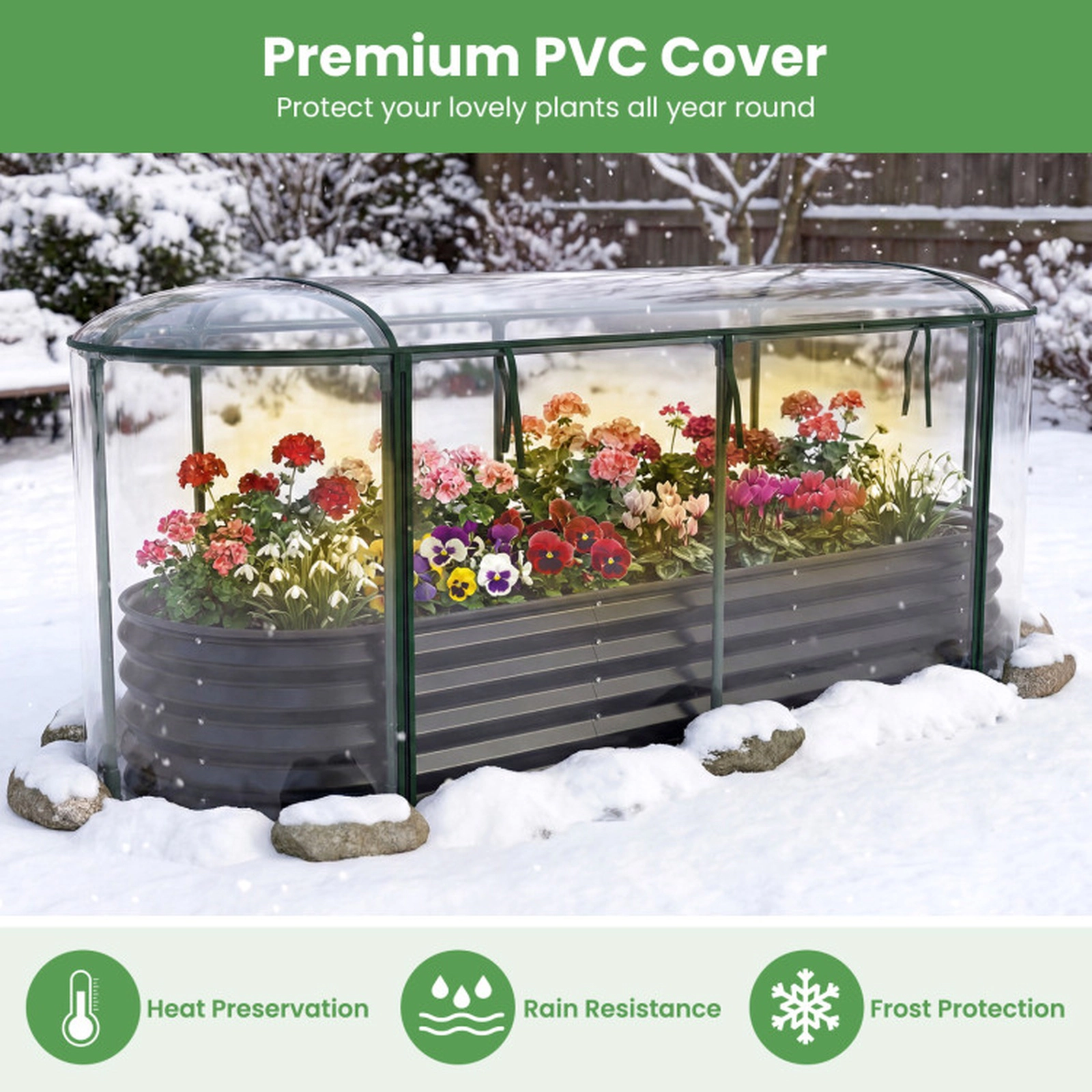 SUGIFT Raised Garden Bed with PVC Greenhouse Cover Outdoor Planter 86-Gal Volume Black/Silver+Transparent