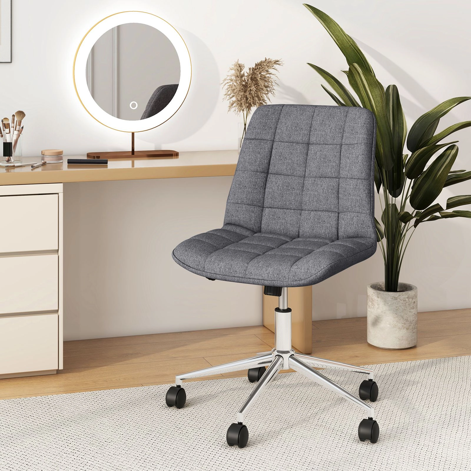 SlickBlue Gray Armless Desk Chair with Wheels Adjustable Height Swivel Office Chair
