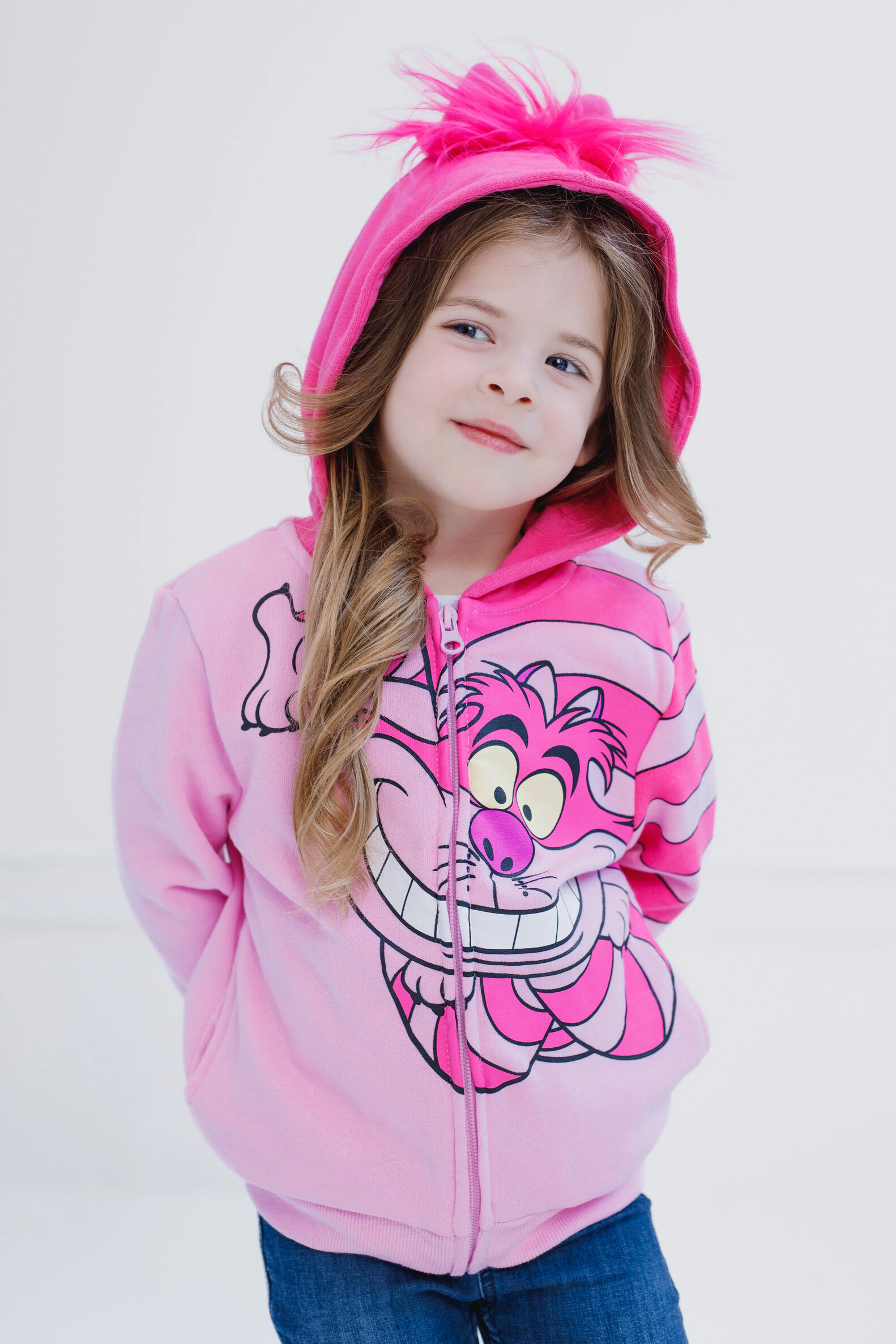 Disney Alice Wonderland Cheshire Cat Girls' Fleece Zip-Up Hoodie
