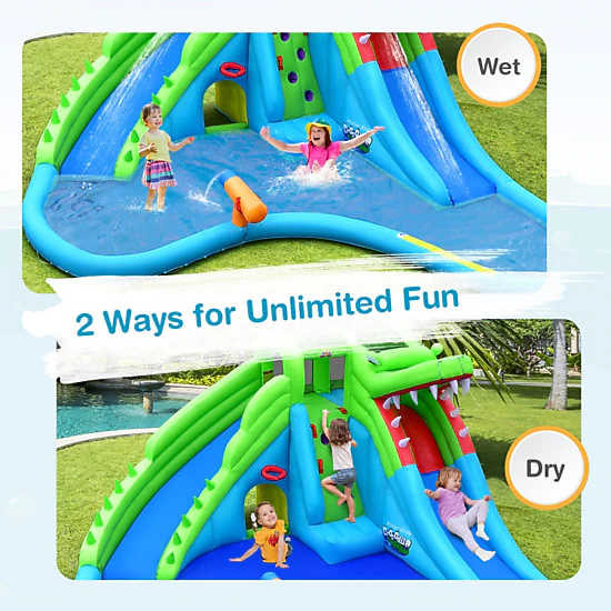 Hivvago Inflatable Crocodile Style Water Slide Upgraded Kids Bounce Castle with 680W Blower