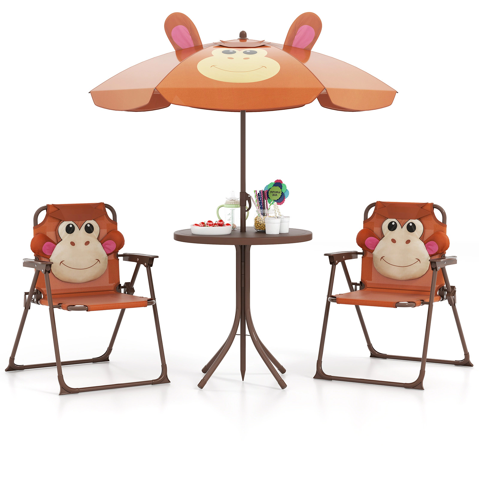 SUGIFT 2 Chairs and Height Adjustable Umbrella 4-Piece Kids Folding Picnic Set
