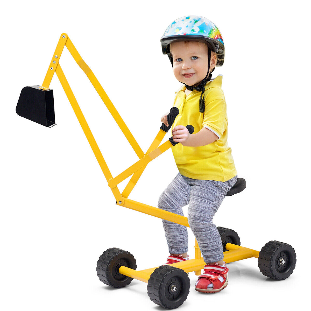 SUGIFT Yellow Heavy Duty Steel Frame and 360-Degree Swivel Seat Kids Ride-On Sand Digger