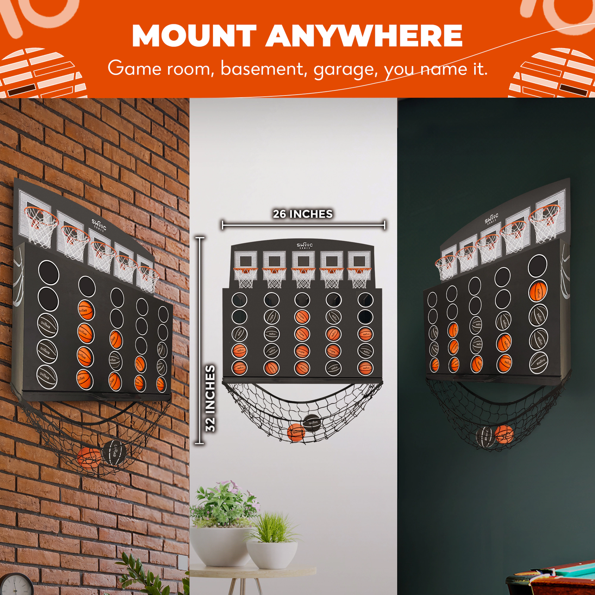 Swooc Games | Low Post Lineup™ | Wall Mounted Basketball 4 In A Row