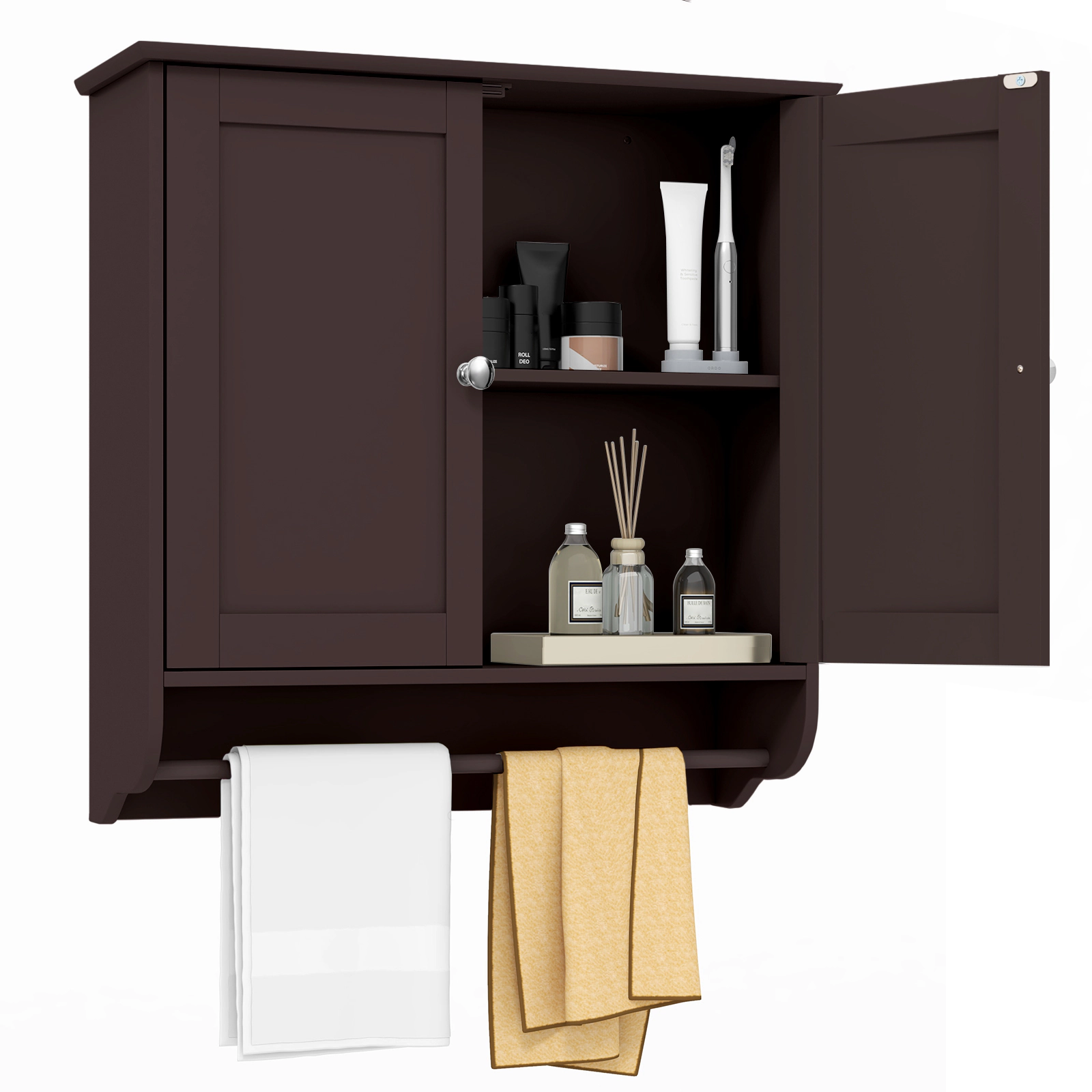 Slickblue Wall Mounted Bathroom Medicine Cabinet with Adjustable Shelf and Towel Bar