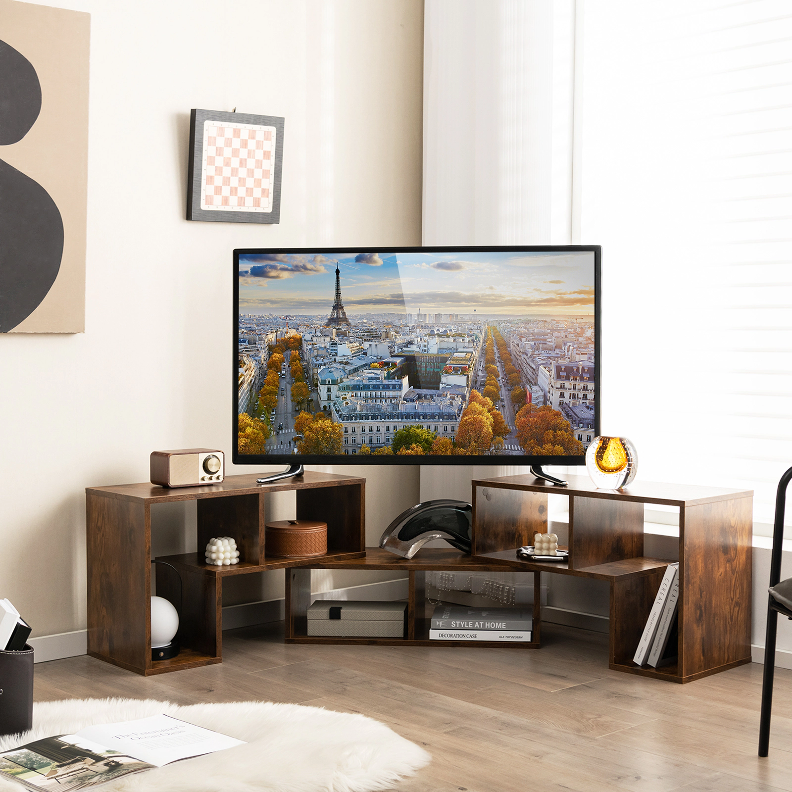 LJG 3 Pieces Adjustable TV Stand for TVs up to 65 Inch with Shelves