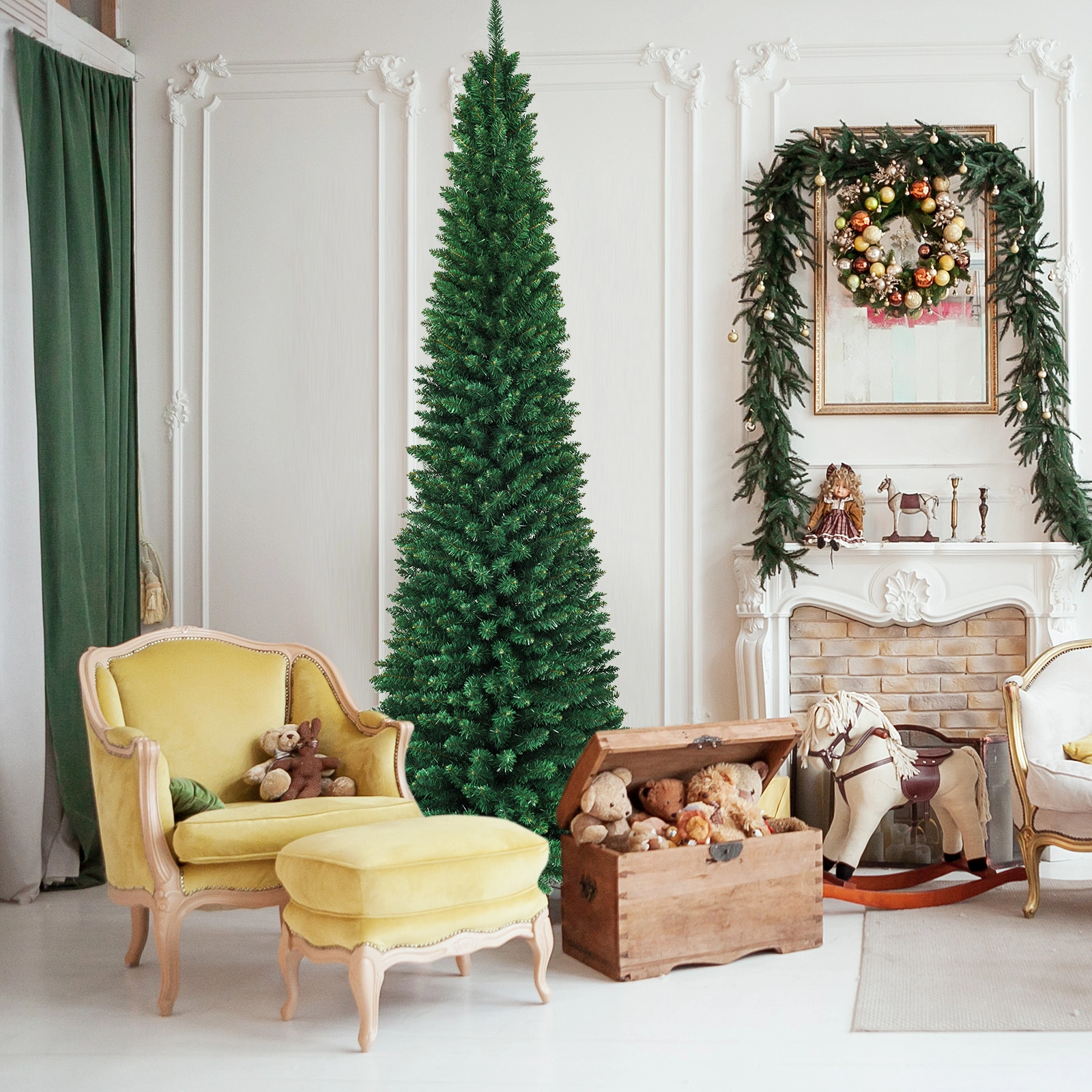 SUGIFT Slim Pencil Artificial PVC Christmas Tree 9 Feet Tall with 3.3-ft Diameter 1500 Tips Green