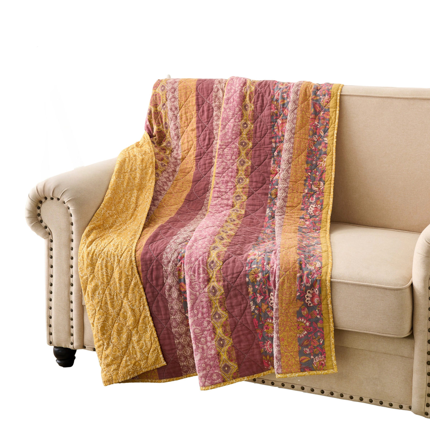 Greenland Home Fashion Cotton Face Brushed Microfiber Back and Poly-Cotton Fill Marigold Accessory Throw Sunset