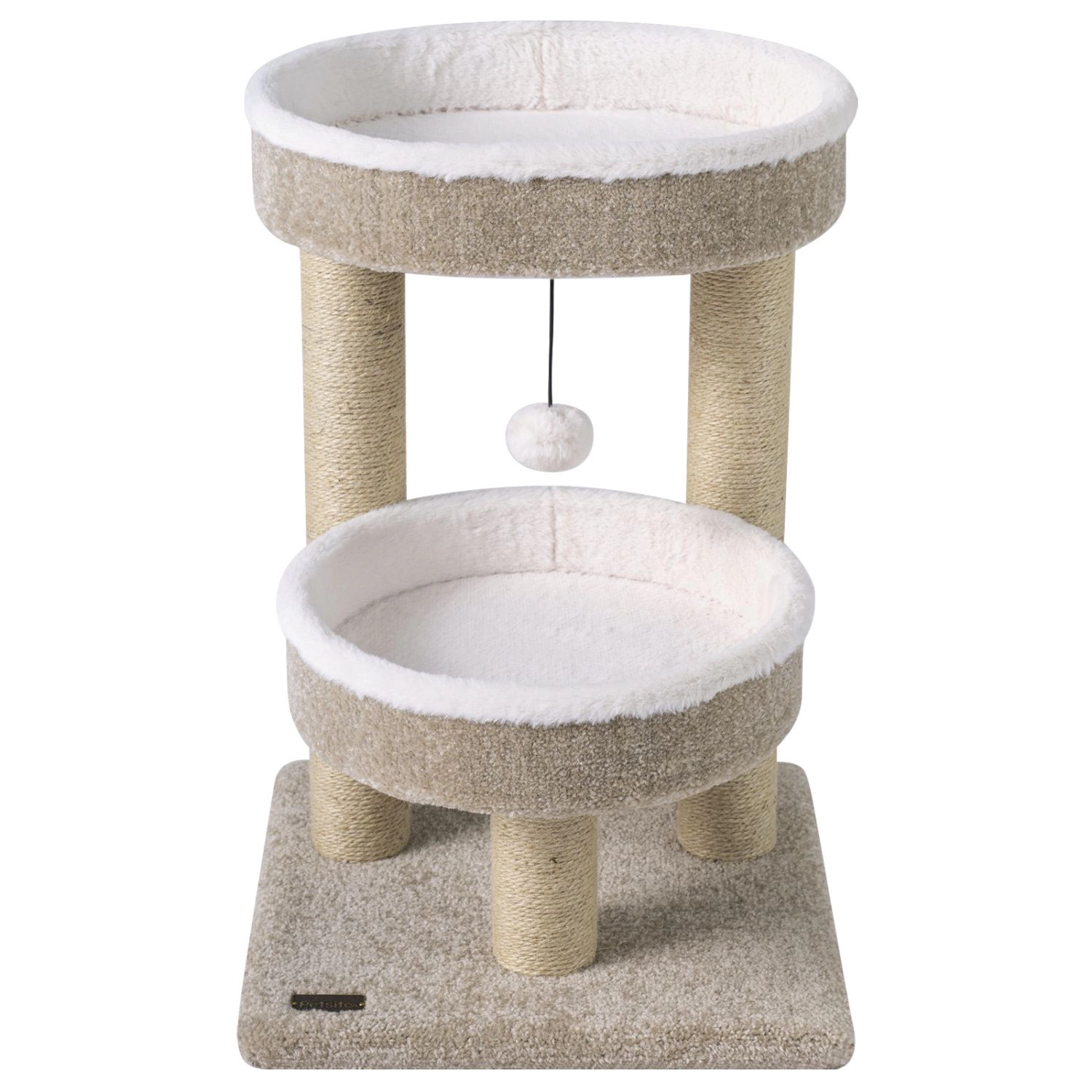 SlickBlue Compact Cat Tree with 2 Perches, Scratching Posts & Plush Ball