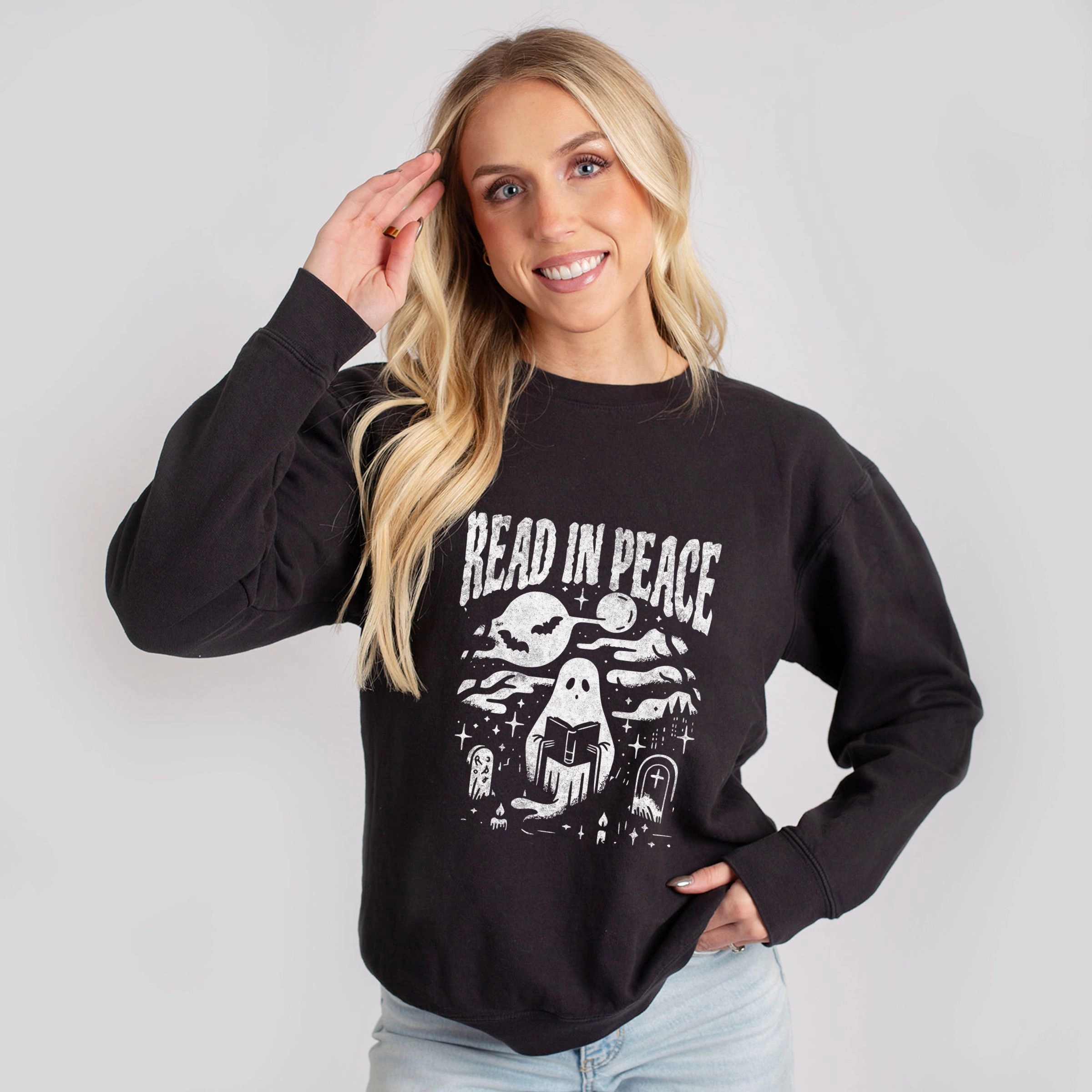Simply Sage Market - Women's Lightweight Garment Dyed Sweatshirt Read Peace Book Club