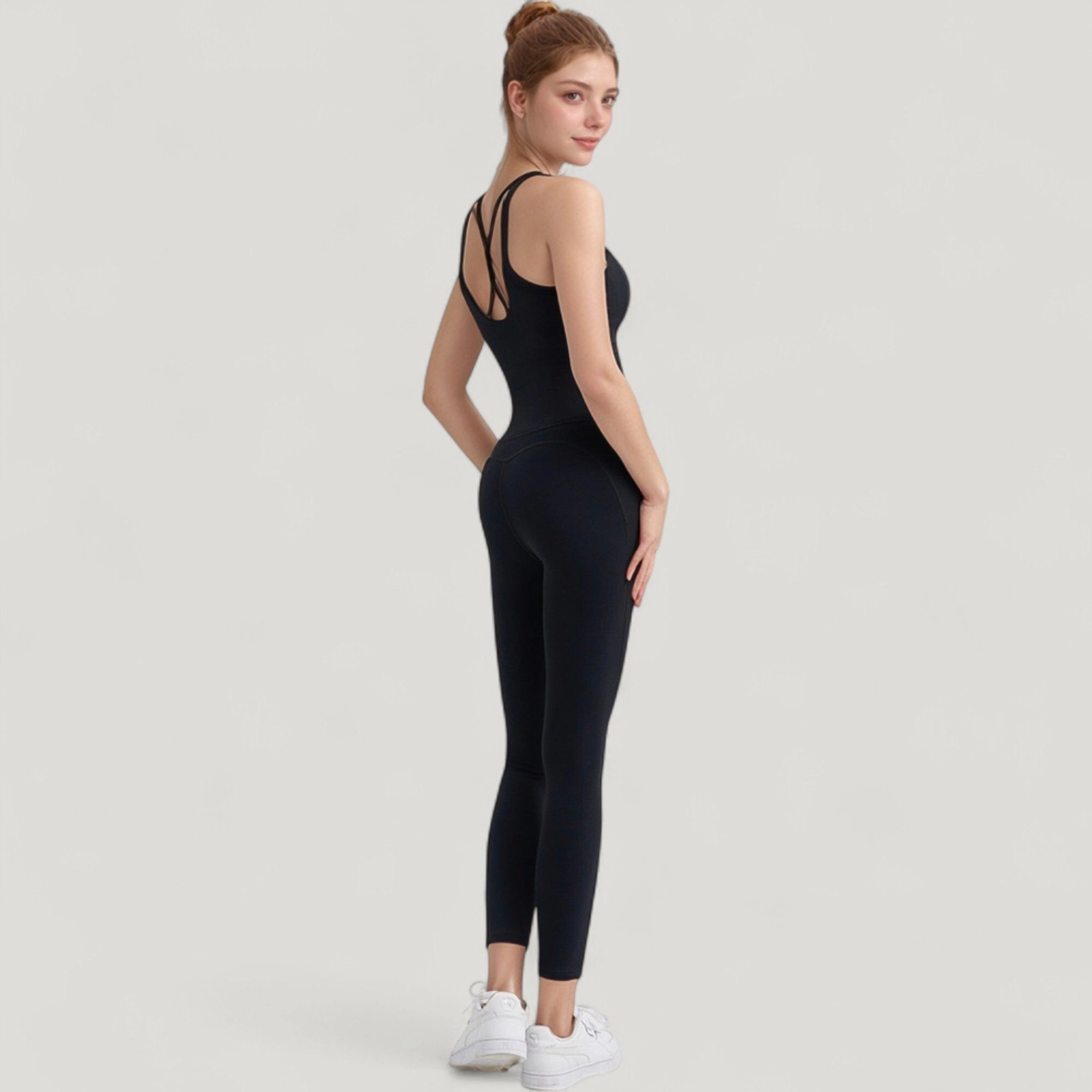 Anna-Kaci Women's Strappy Back Longline Activewear Tank Top with Scoop Neckline and Built-In Bra Support