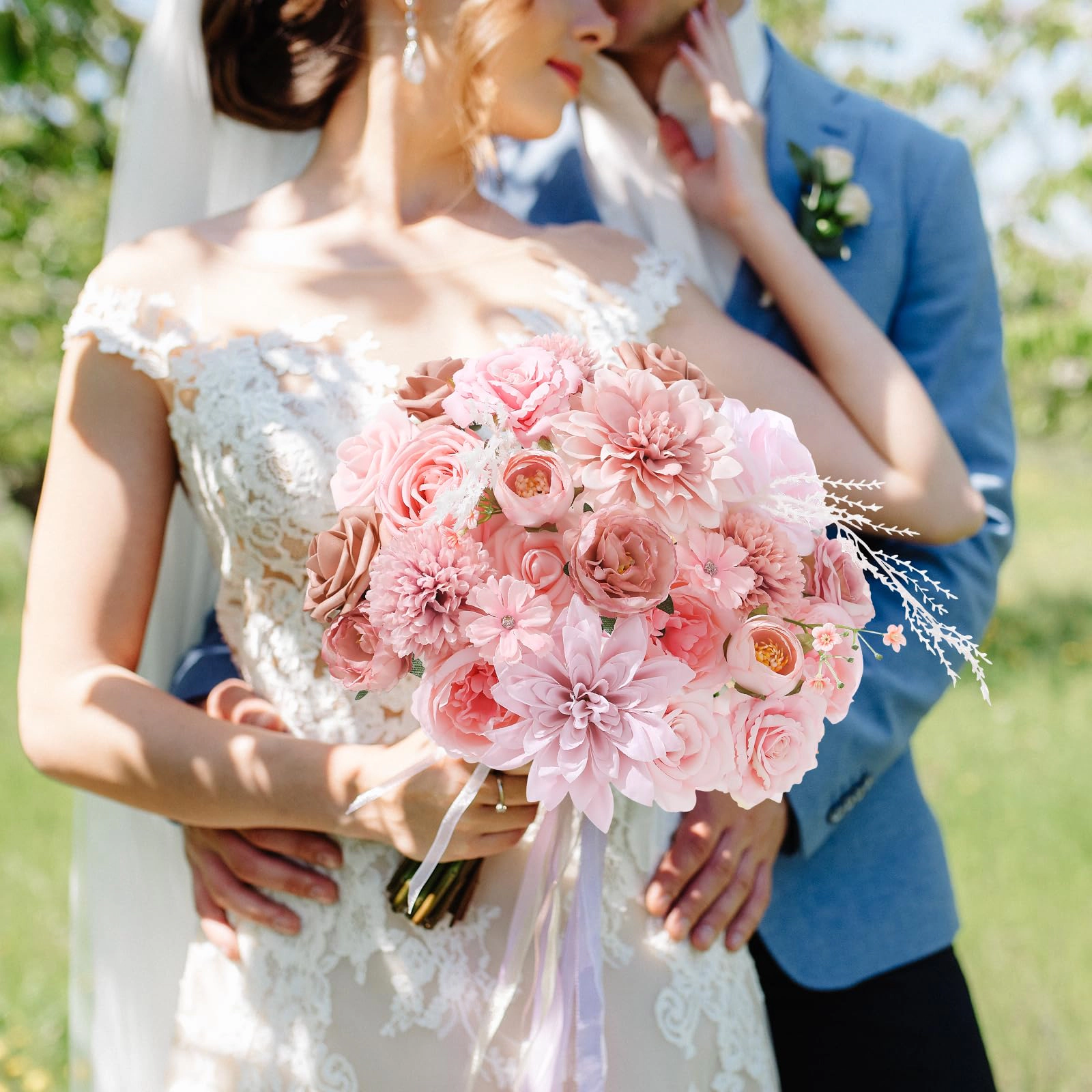 PUPWE Artificial Flowers Rose Dahlia With Stems For Diy Wedding Bridal Bouquets  Shower FlArrangement Table Centerpieces