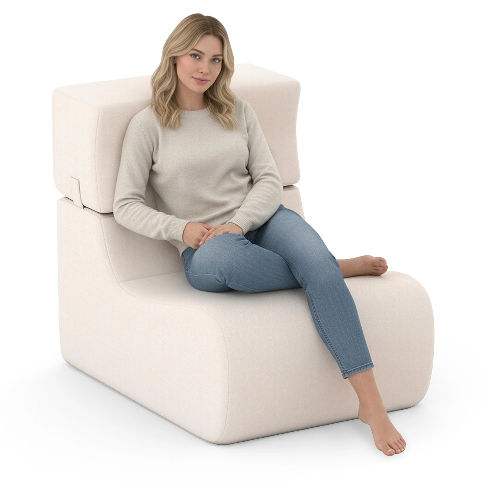 SUGIFT 350-lb Capacity Beige Ice Velvet Boneless Floor Chair Lazy Sofa with Detachable Headrest