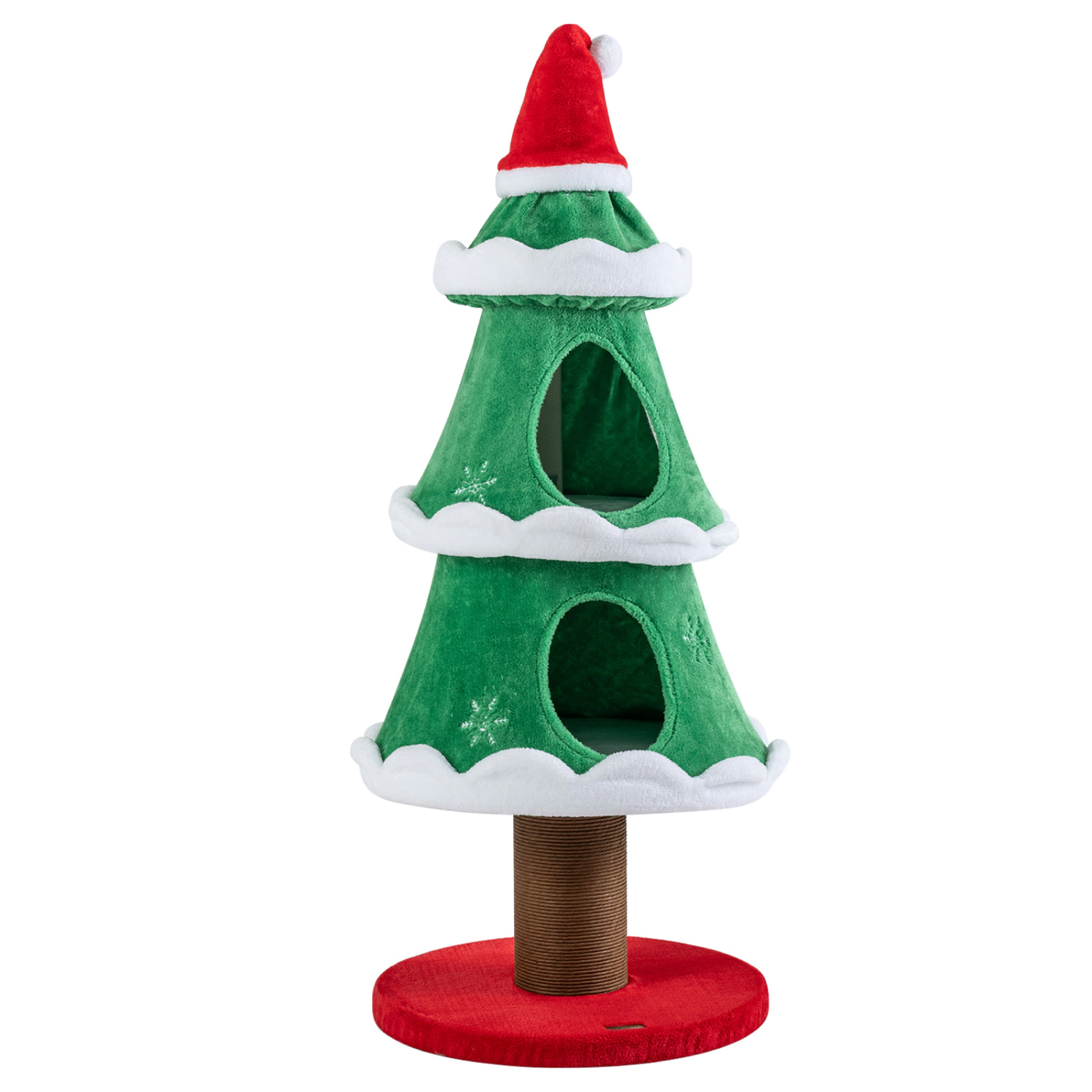 LJG 51" Christmas Cat Tree with 2 Cozy Condos and Scratching Post for Pets
