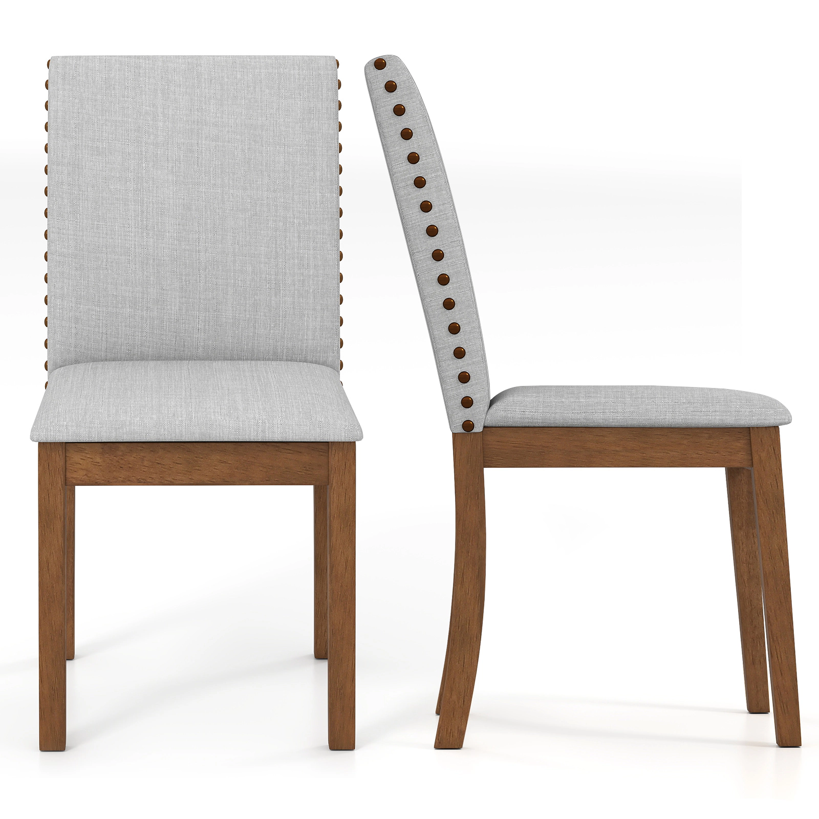 SUGIFT Set of 2 Upholstered Dining Chairs Nailhead Trim 400-Lb Capacity 23-in x 19-in x 36-in Frame Ash Gray + Walnut