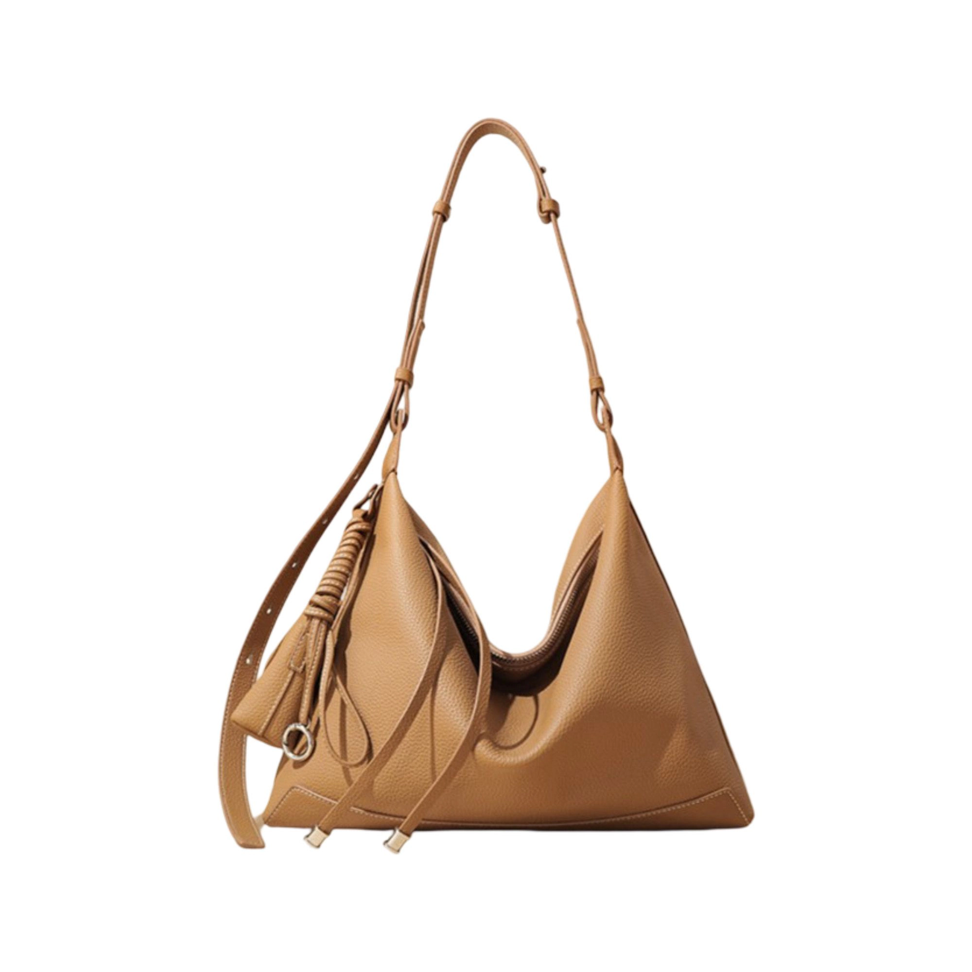 Alilang Women's Slouchy Leather Hobo Shoulder Bag with Adjustable Strap Tassel Accent and Zip Closure