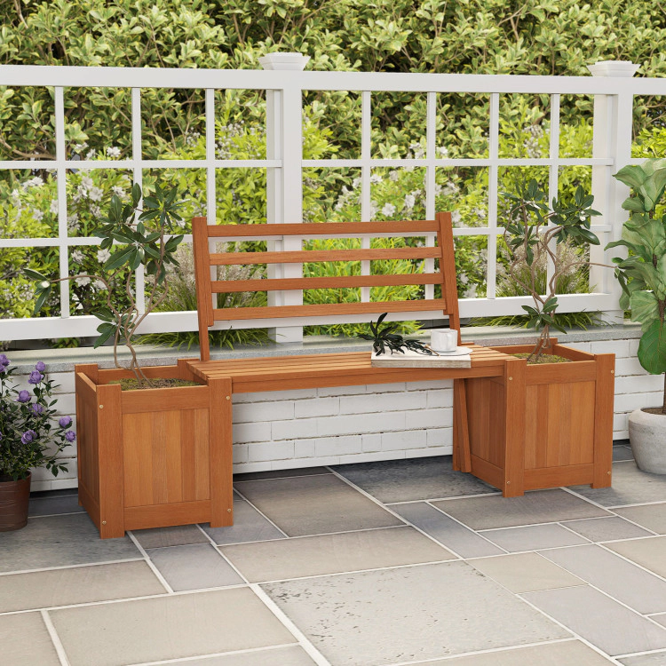 Hivvago Wood Planter Box with Bench and Backrest for Garden Yard Balcony