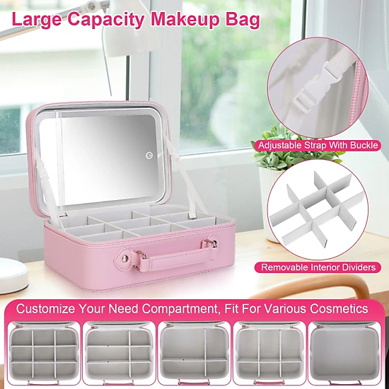 GBruno LED Lighted Travel Makeup Bag With Mirror