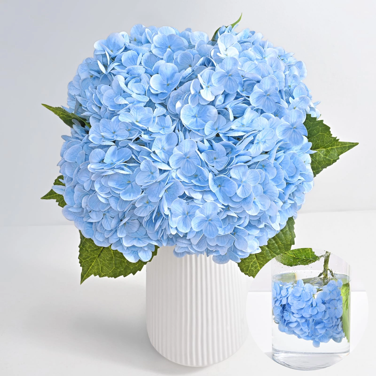 PUPWE 421in Hydrangea Artificial Flowers  Latex Real Touch Hydrangeas (blue)
