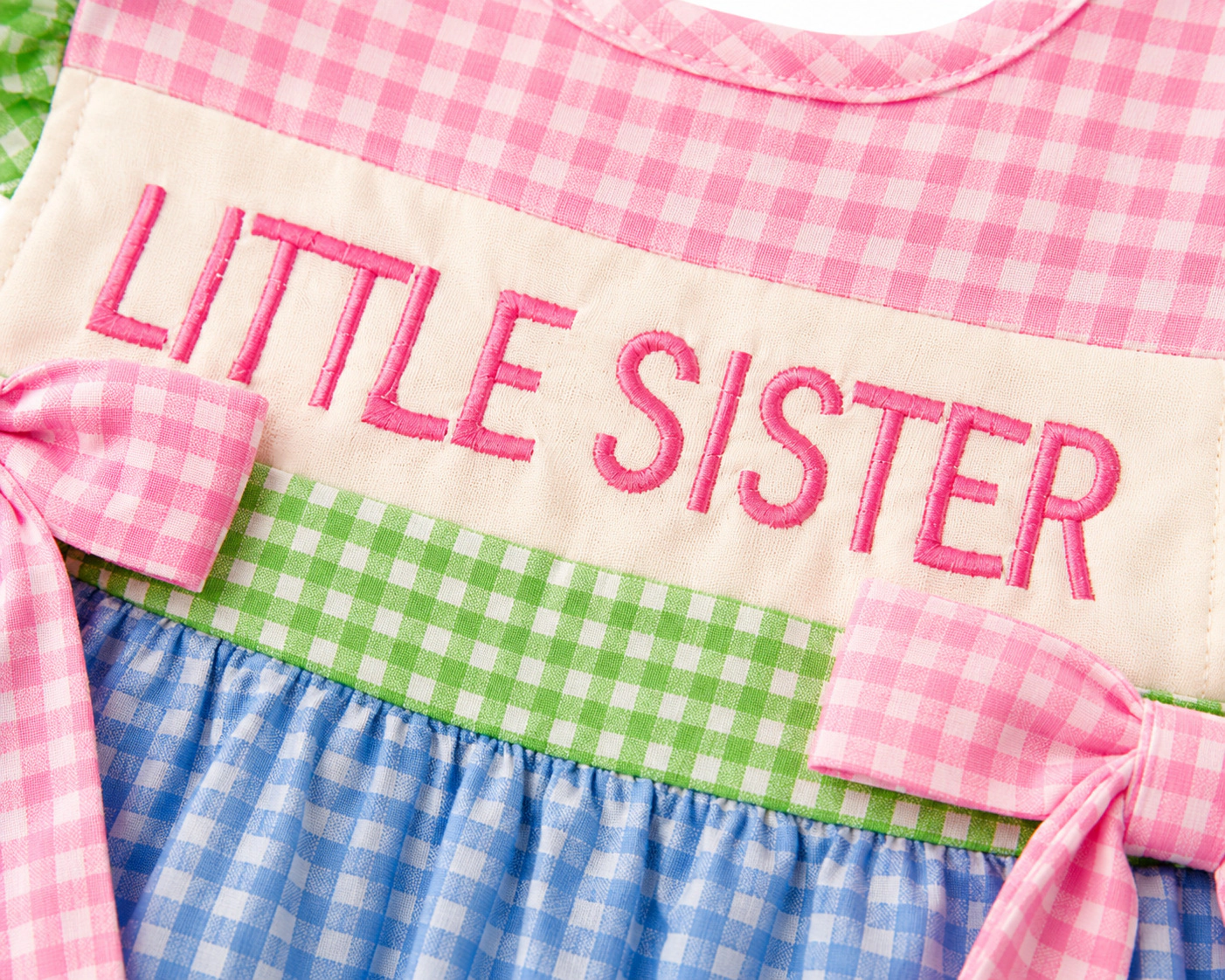 Laurenza's Baby Girls Embroidered Little Sister Gingham Romper