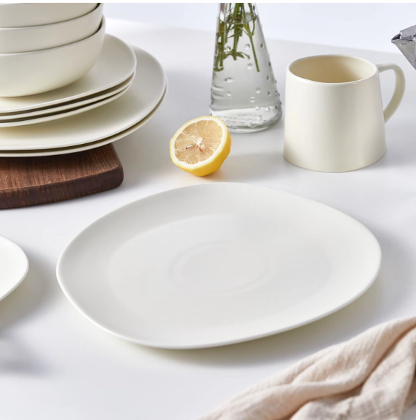 Stone + Lain Delilah Porcelain Collection Dish Set, 6 Dinner Plates Service for 6, Cream