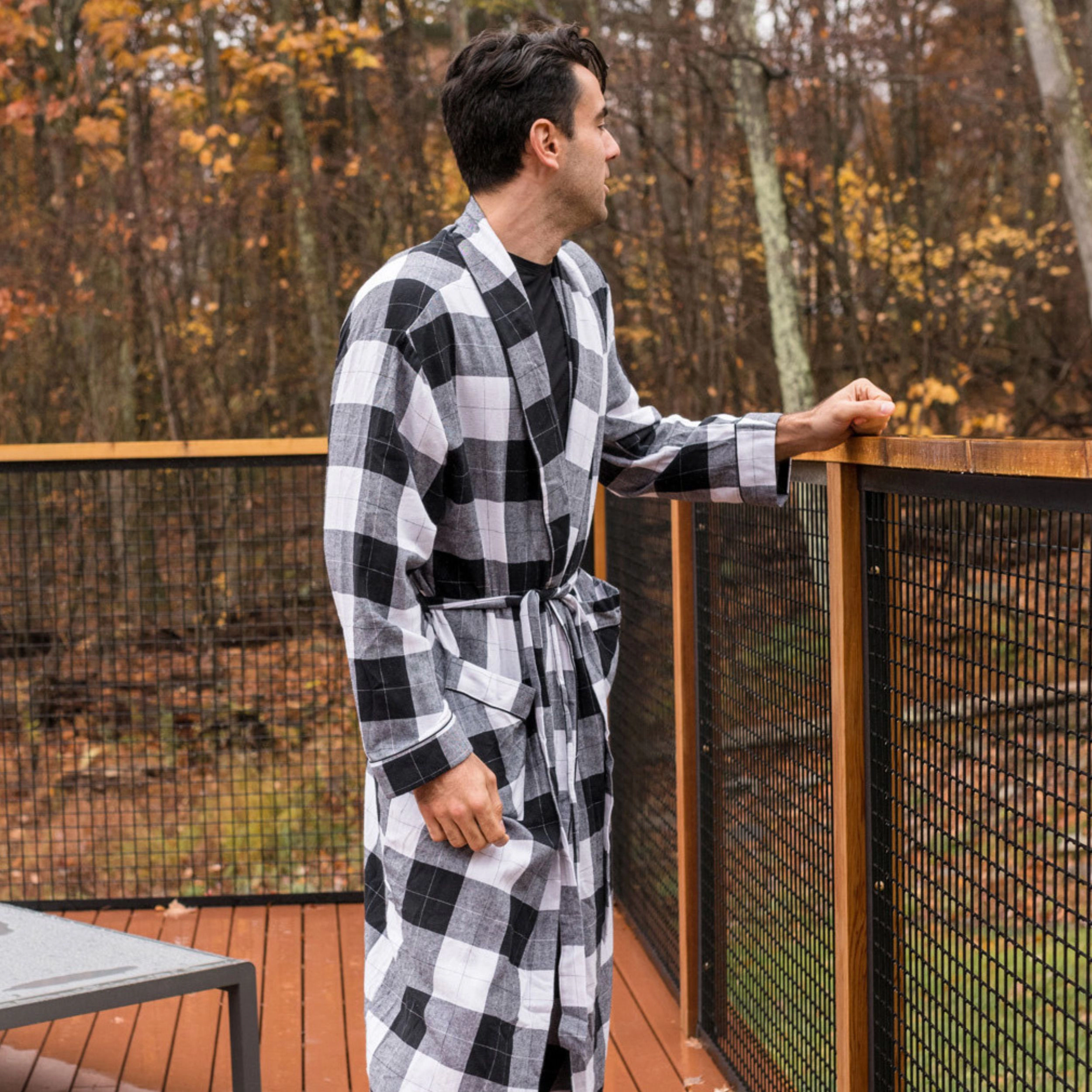 Leveret Mens Plaid Cotton Flannel Robe with Front Patch Pockets