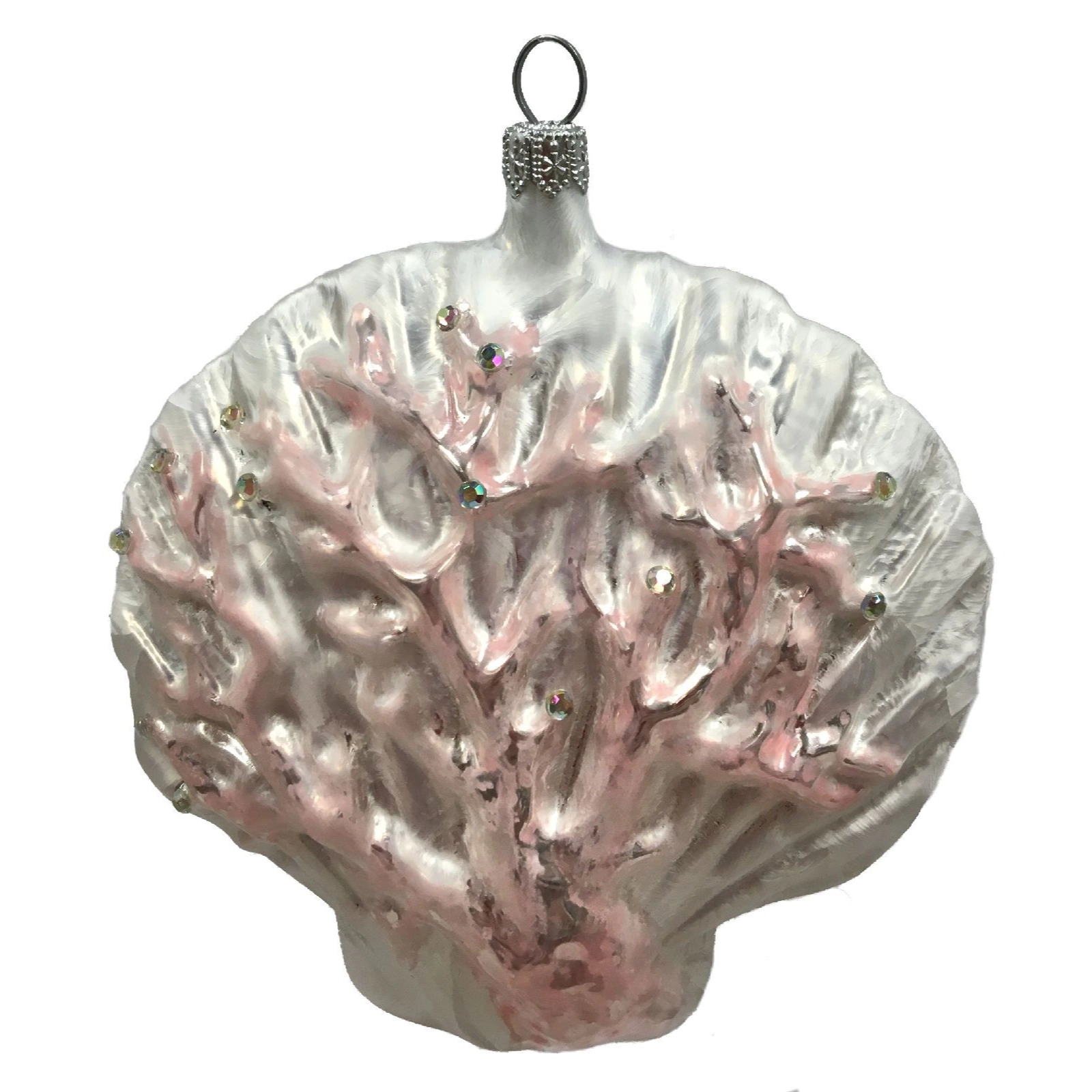 Pinnacle Peak Trading Company Coral Covered Scallop Seashell Polish Glass Christmas Ornament Beach Shell