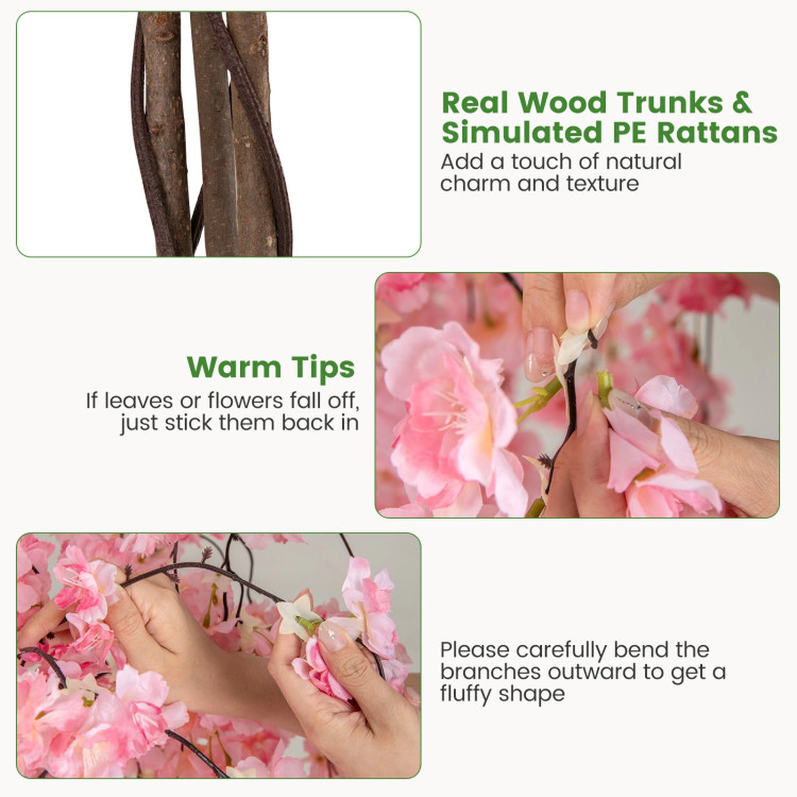 SUGIFT 5.5-ft Artificial Cherry Blossom Tree with Polyester Flowers and Solid Wood Trunks 65-in Tall 1-Pack Pink/White