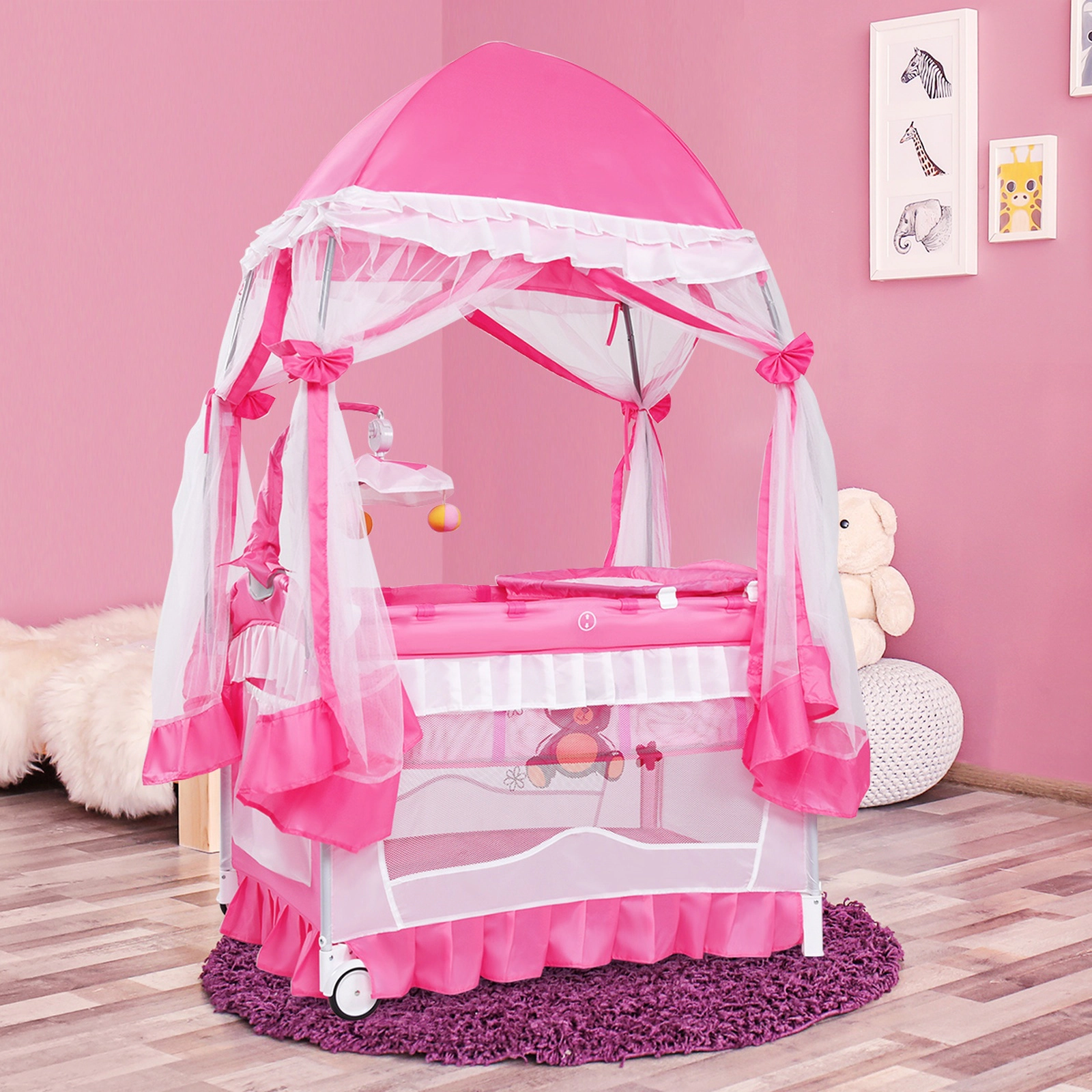 SUGIFT Portable Pack and Play Baby Playpen with Removable Bassinet Changing Table Mosquito Net and Carry Bag