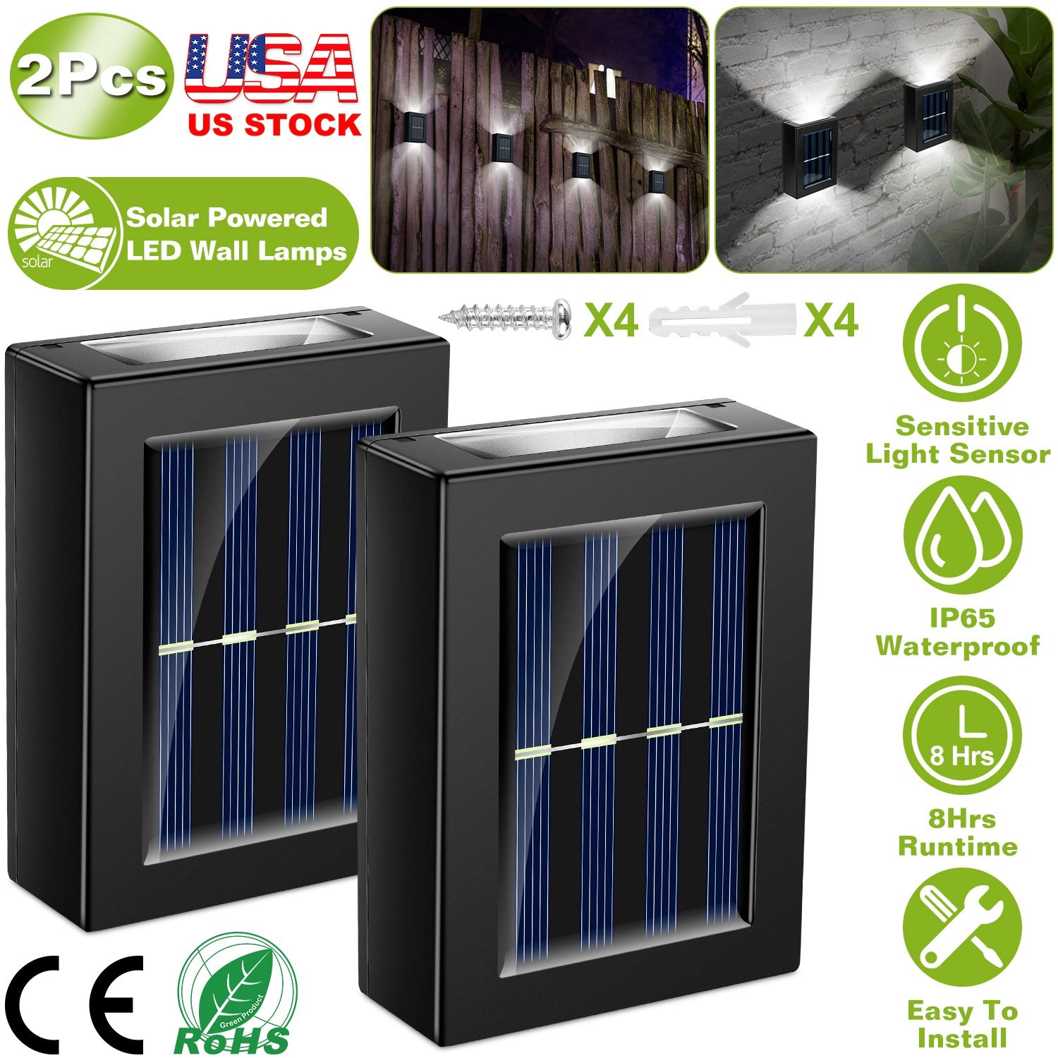 GBruno Solar 2-LED Deck Lights Outdoor Waterproof