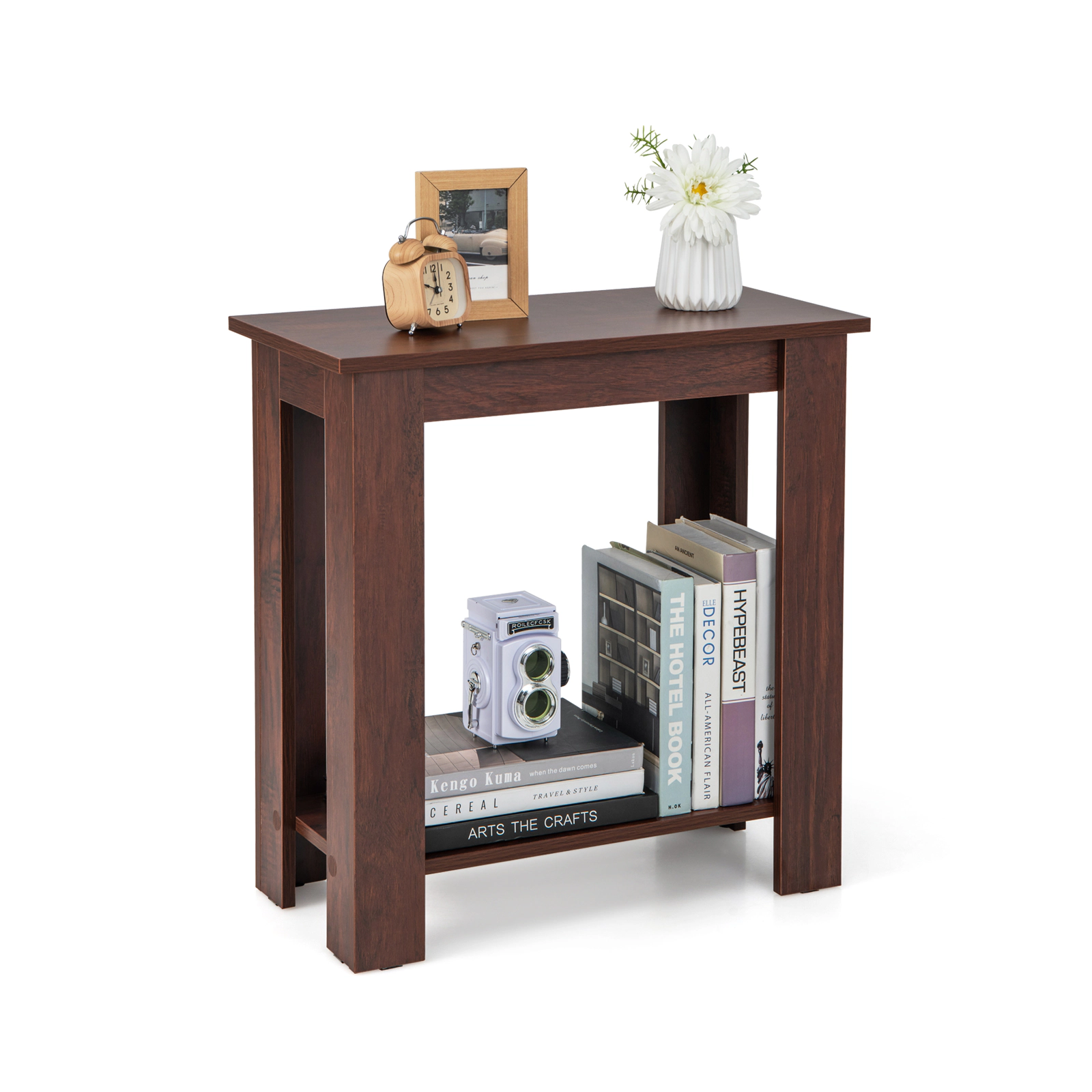 SUGIFT 2-Tier Modern Compact End Table with Storage Shelf 110-lb Tabletop 44-lb Shelf Capacity Brown