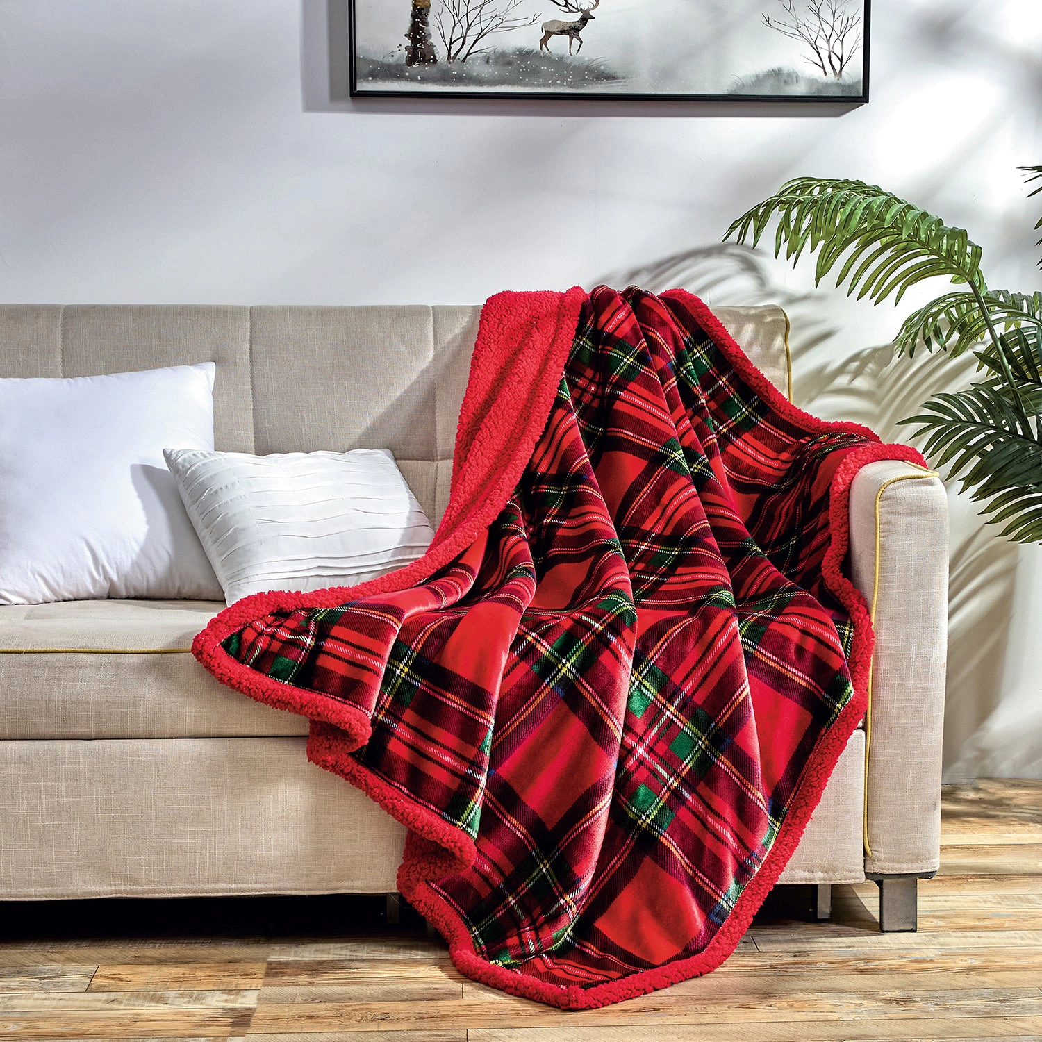 Plazatex 100% Polyester Plaid Printed Reversible Throw Blanket 50" x 60" Maulticolor