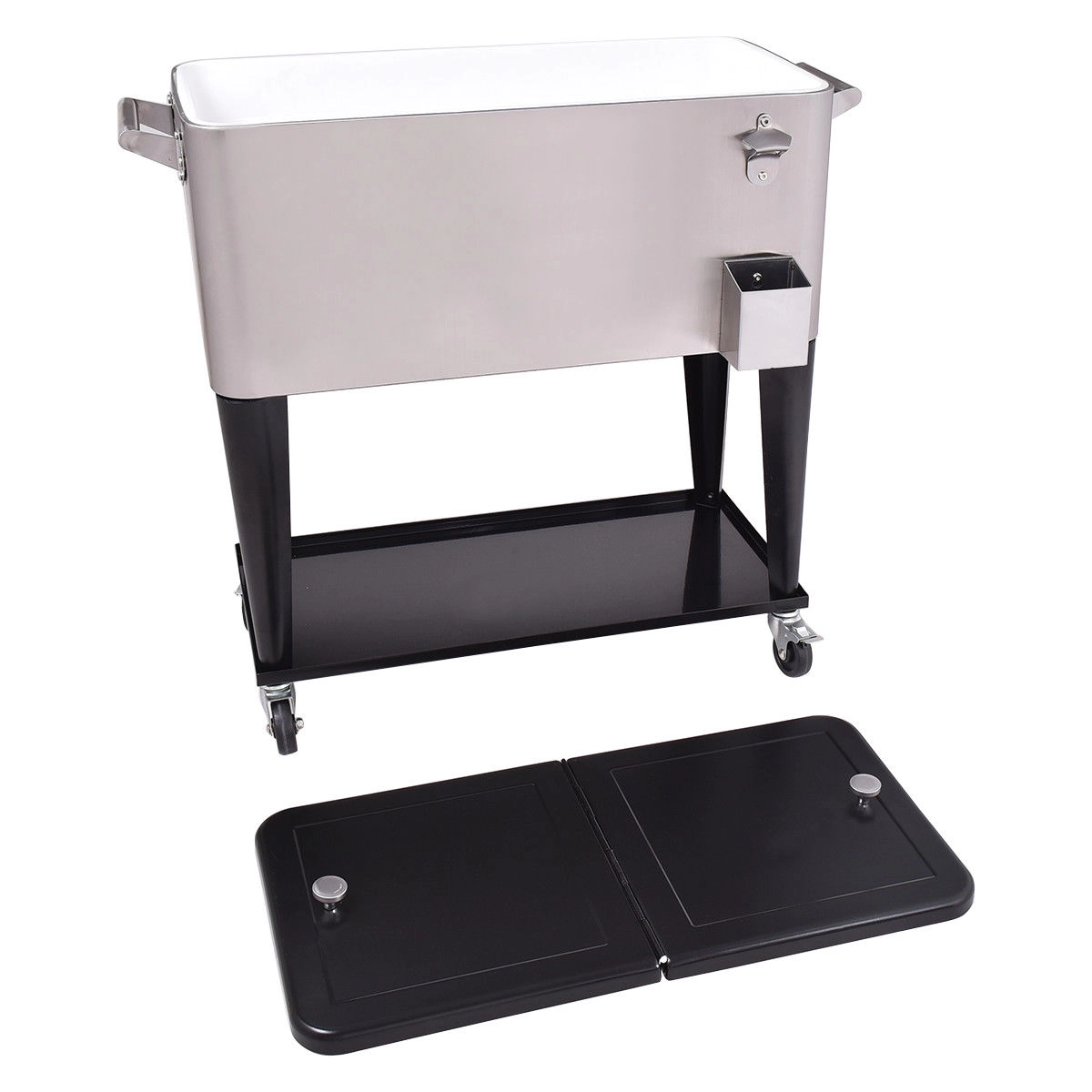 SUGIFT 80-Quart Silver Rolling Stainless Steel Patio Cooler with Bottle Opener 36-in W 19-in D 35-in H