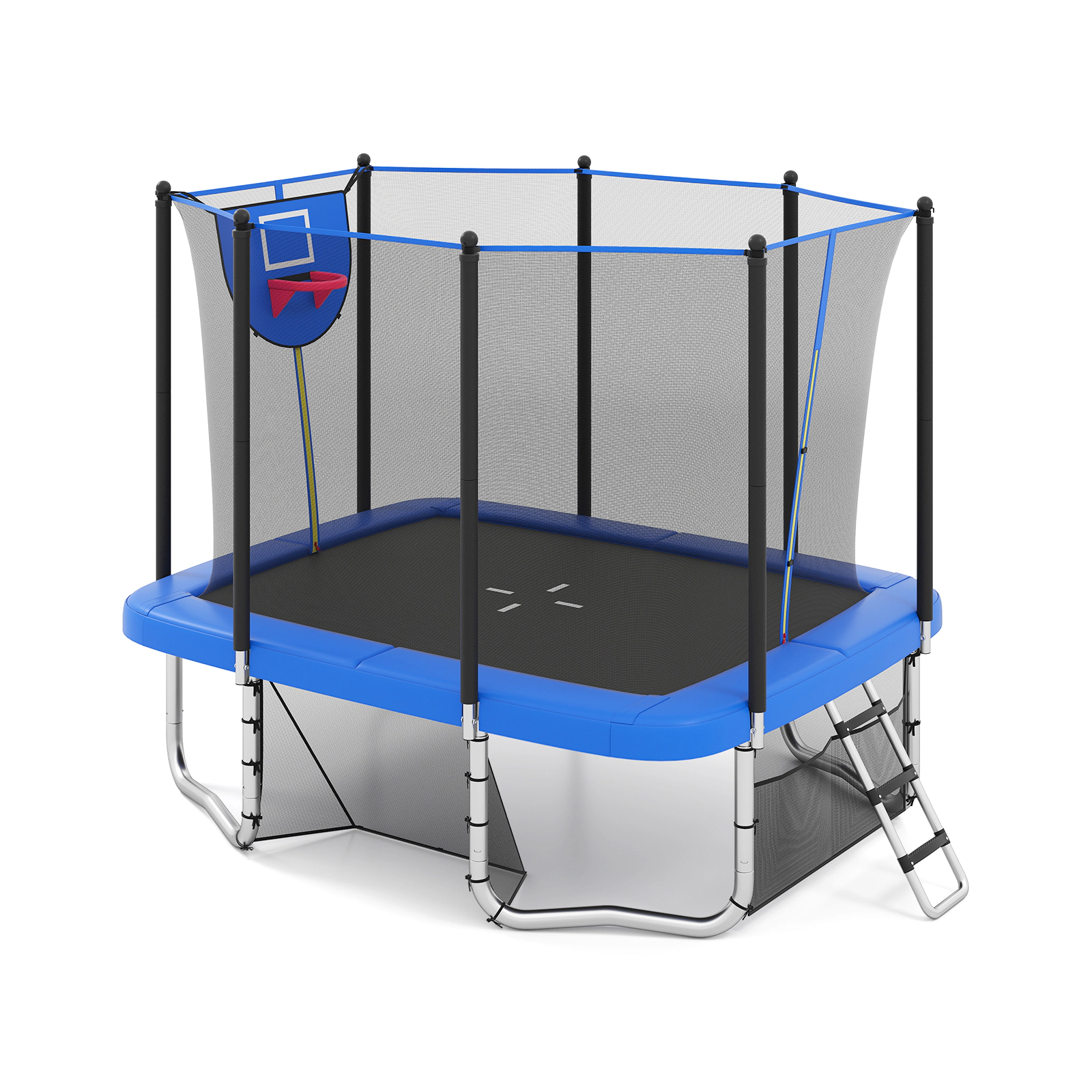 LJG Rectangle Outdoor Trampoline 10 x 8 FT Heavy-Duty with Basketball Hoop