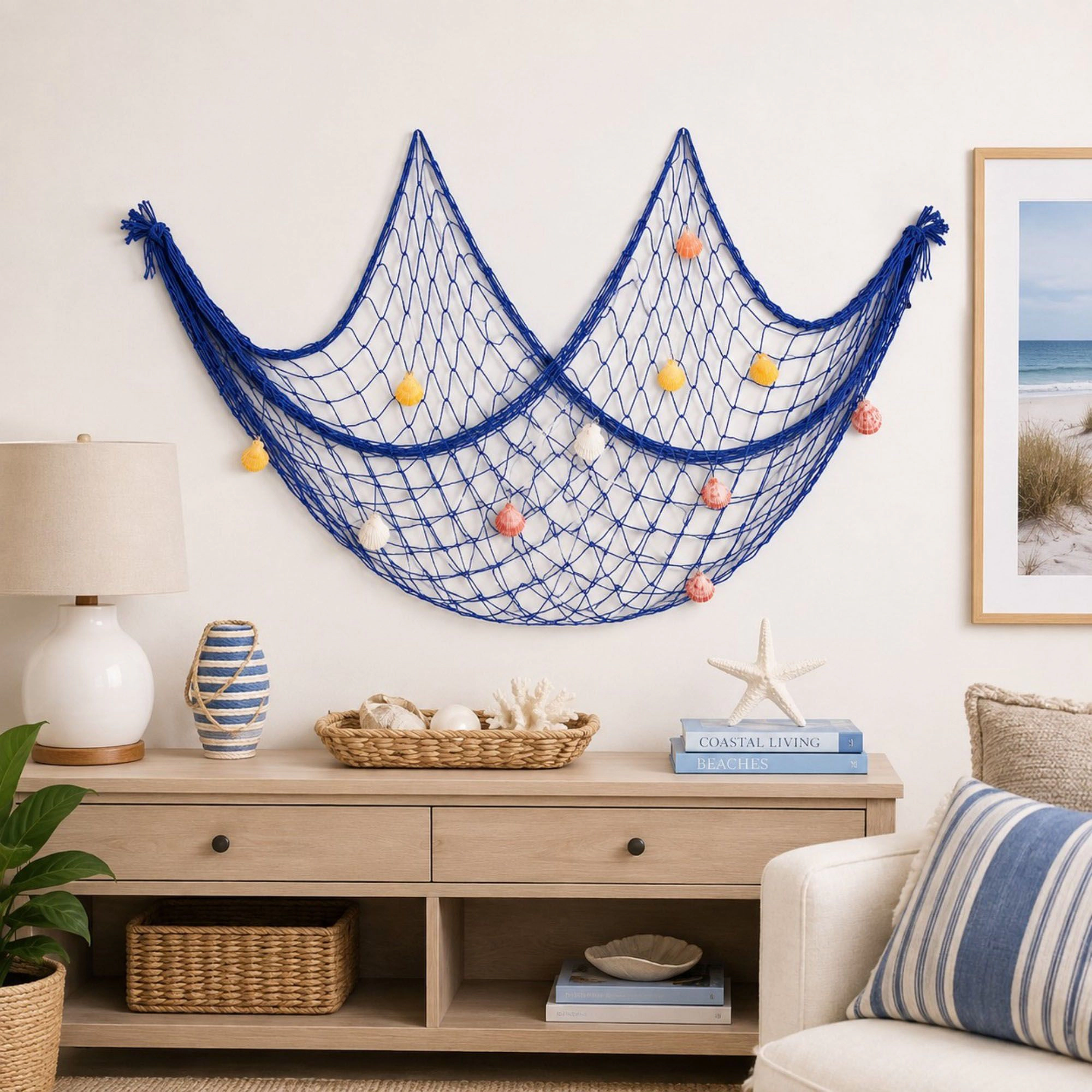 Alilang Unisex Decorative Fishing Net Wall Hanging Nautical Coastal Photo Display Decor